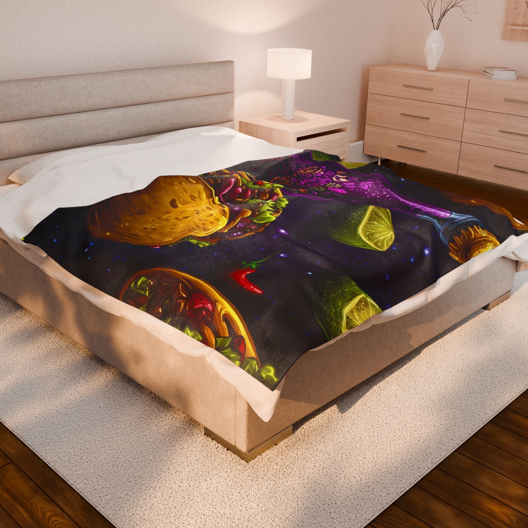 Cosmic Tacos Quilt Doona Duvet Cover : Culinary Space Odyssey, Mexican Night Feast   |   Custom Orders Accepted