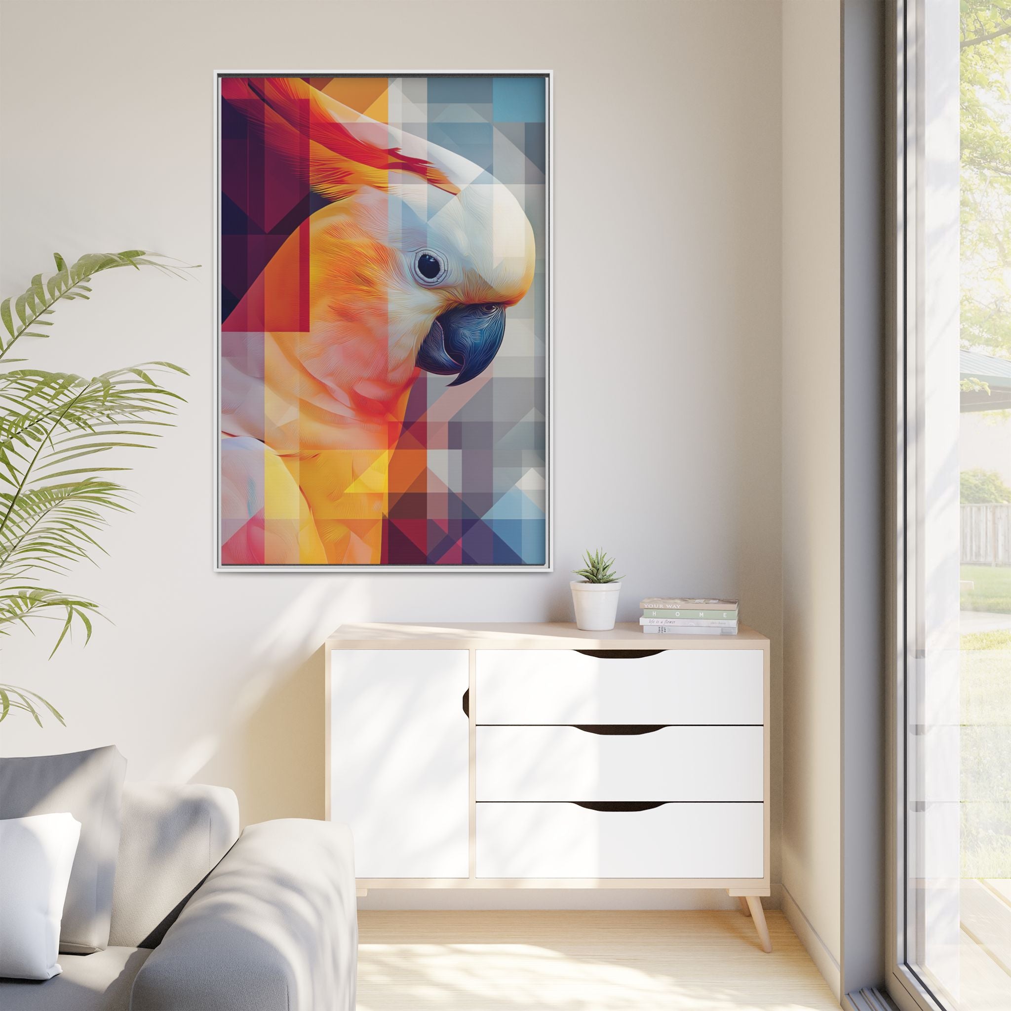 Prismatic Plume: Geometric Parrot Portrait, Digital Mosaic Abstraction   |    Custom Orders Available