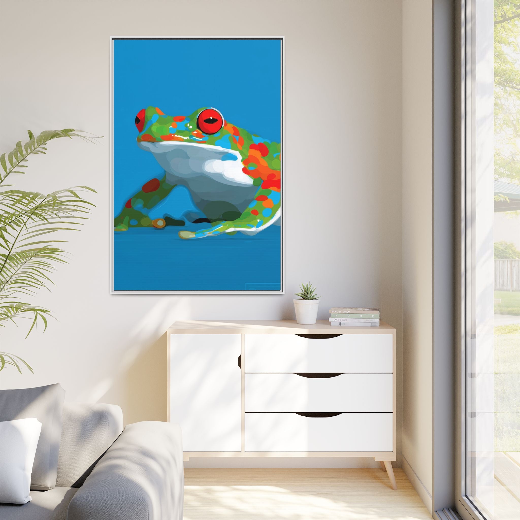 Chromatic Amphibian Framed Print : Mosaic Frog Vector Art, Modern Wildlife Illustration   |  Personalized & Custom Orders Available