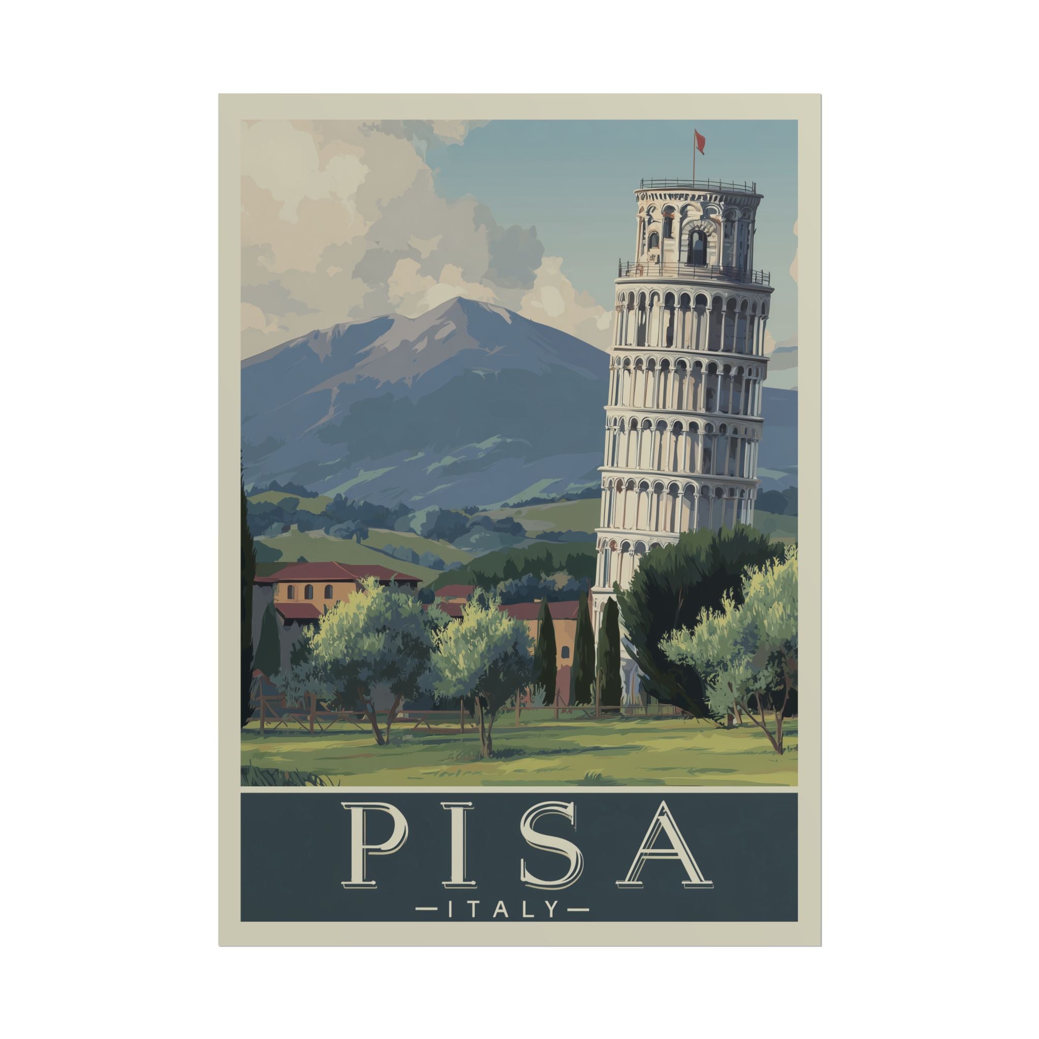 Vintage Pisa Italy Rolled Poster, Travel Wall Art, Home Decor, Gift for Travelers, Retro Print of Leaning Tower