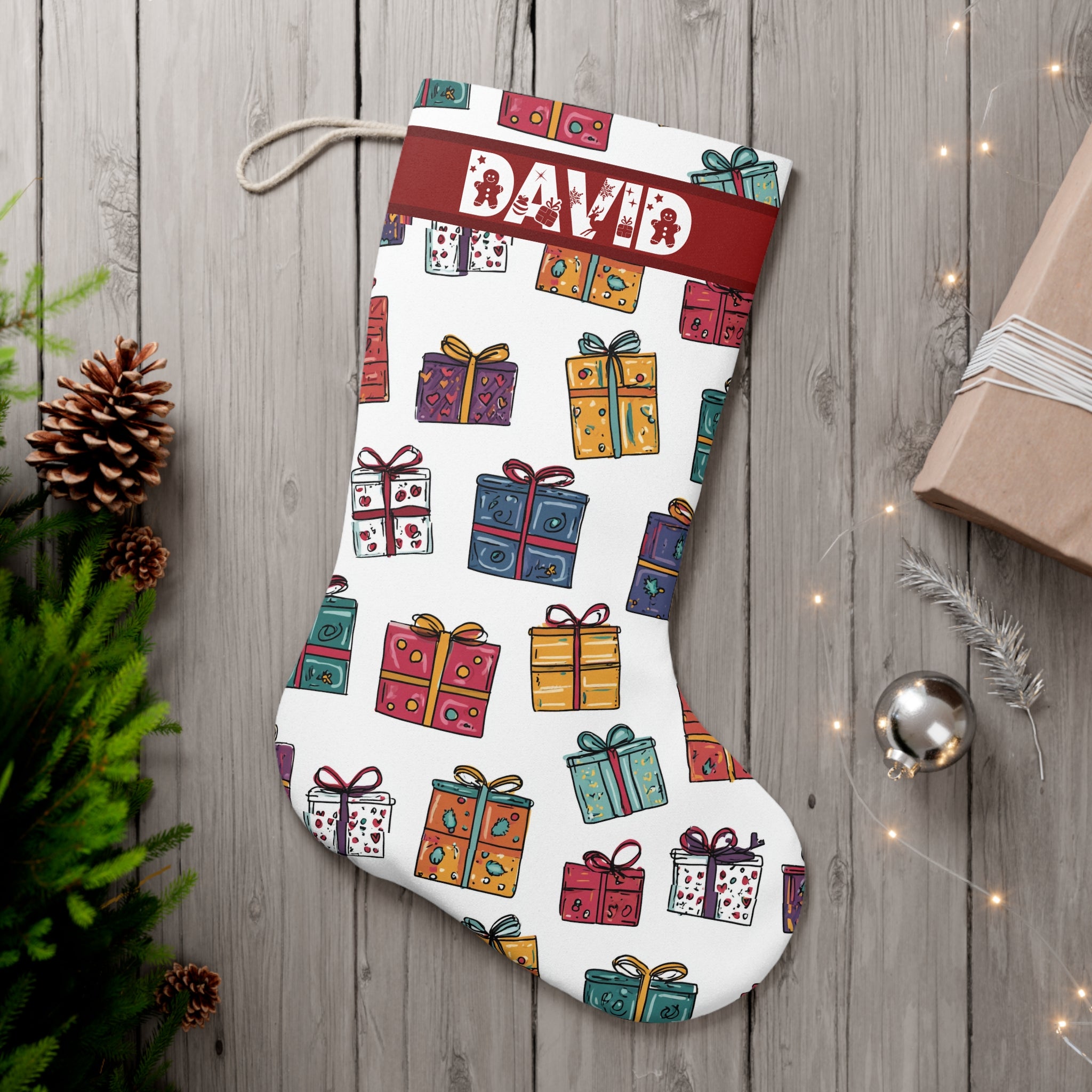 Personalized Stocking, Festive Christmas Stocking,  Holiday Decor, Personalized Gift, Santa Stocking, Unique Gift Holder, Christmas Ornament