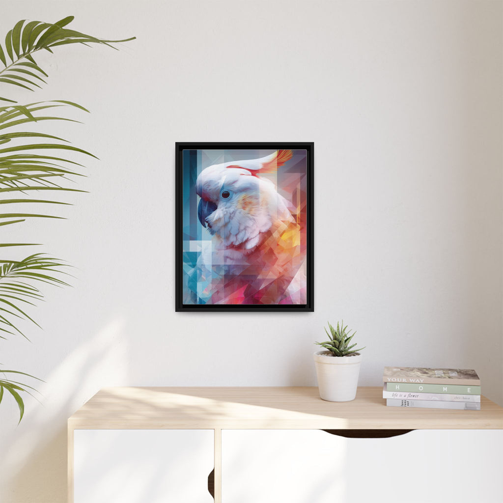 Fractured Cockatoo Framed Print: Geometric Wildlife Art, Low-Poly Digital Illustration   |  Personalized & Custom Orders Available