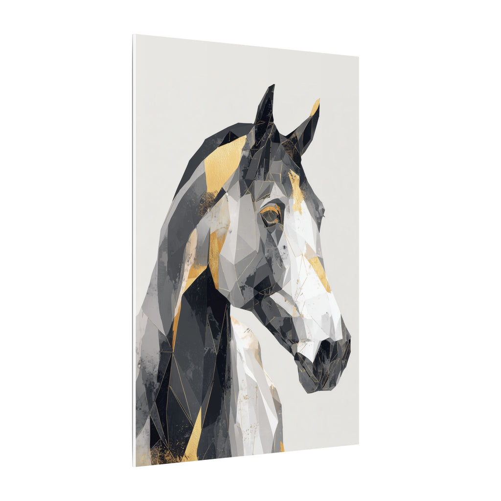 Geometric Equine Elegance: Polygonal Horse Portrait, Modern Digital Art, Metallic Cubist Interpretation   |  Personalized & Custom Orders