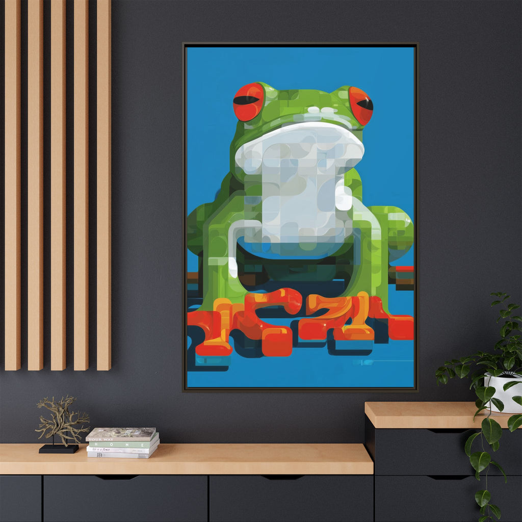Pixel Frog Framed Print : Geometric Digital Art, Mosaic Amphibian Portrait   |  Personalized & Custom Orders Available