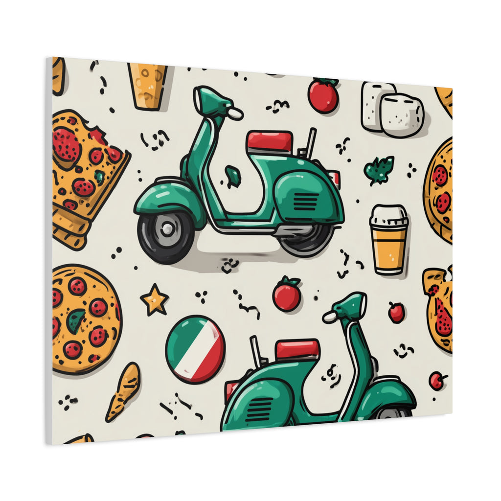 Vibrant Travel Nostalgia Canvas Art, Scooter Decor, Foodie Wall Art, Fun Home Decor, Gift for Adventurers, Kitchen Wall Hanging