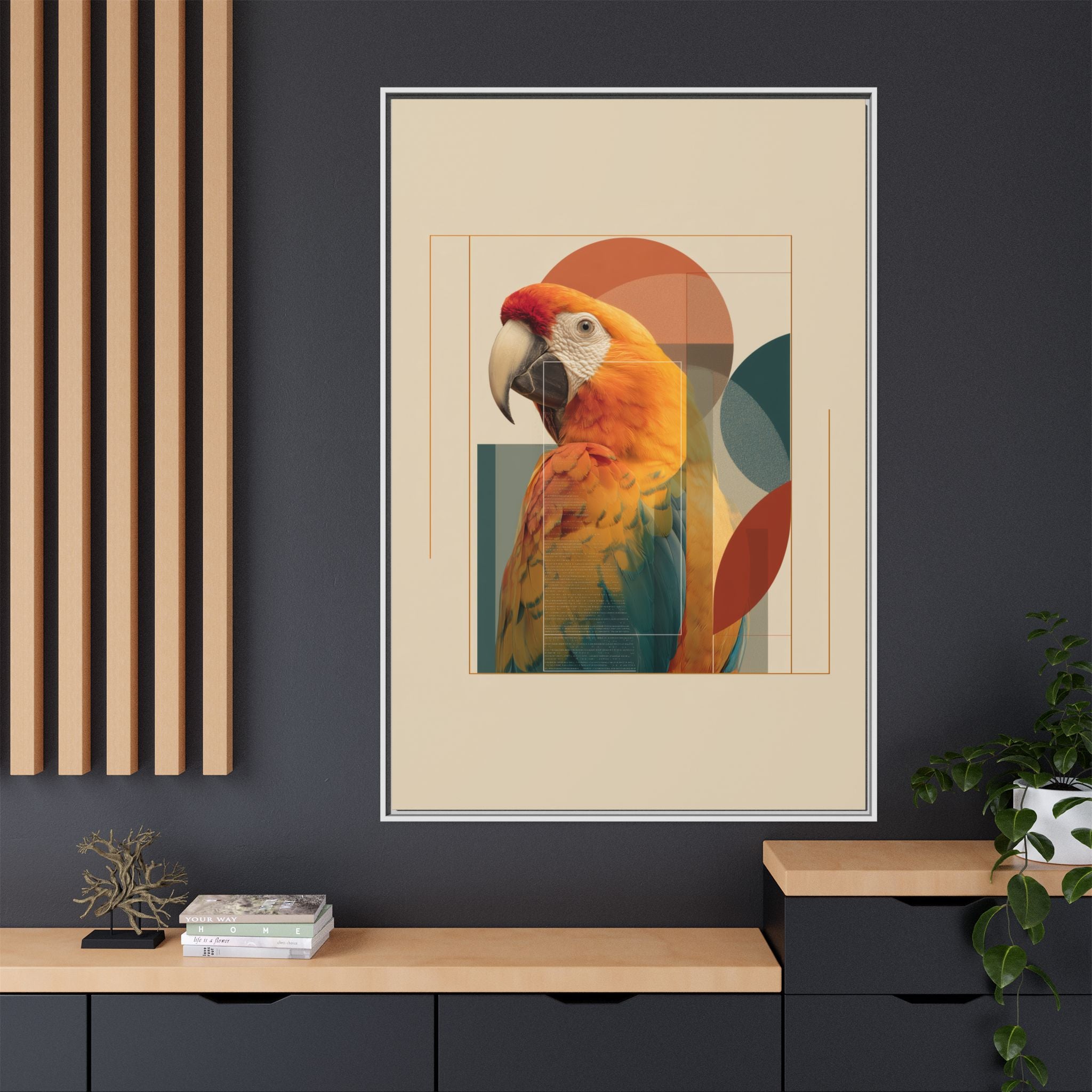 Macaw Geometry: Vibrant Avian Portrait, Modernist Graphic Design   |  Personalized & Custom Orders Available