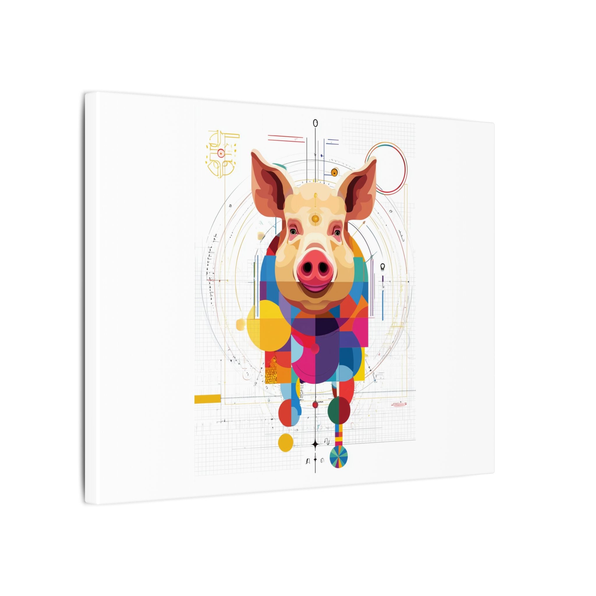 Geometric Pig Portrait: Cubist Animal Art, Technical Design Illustration   |    Custom Orders Available