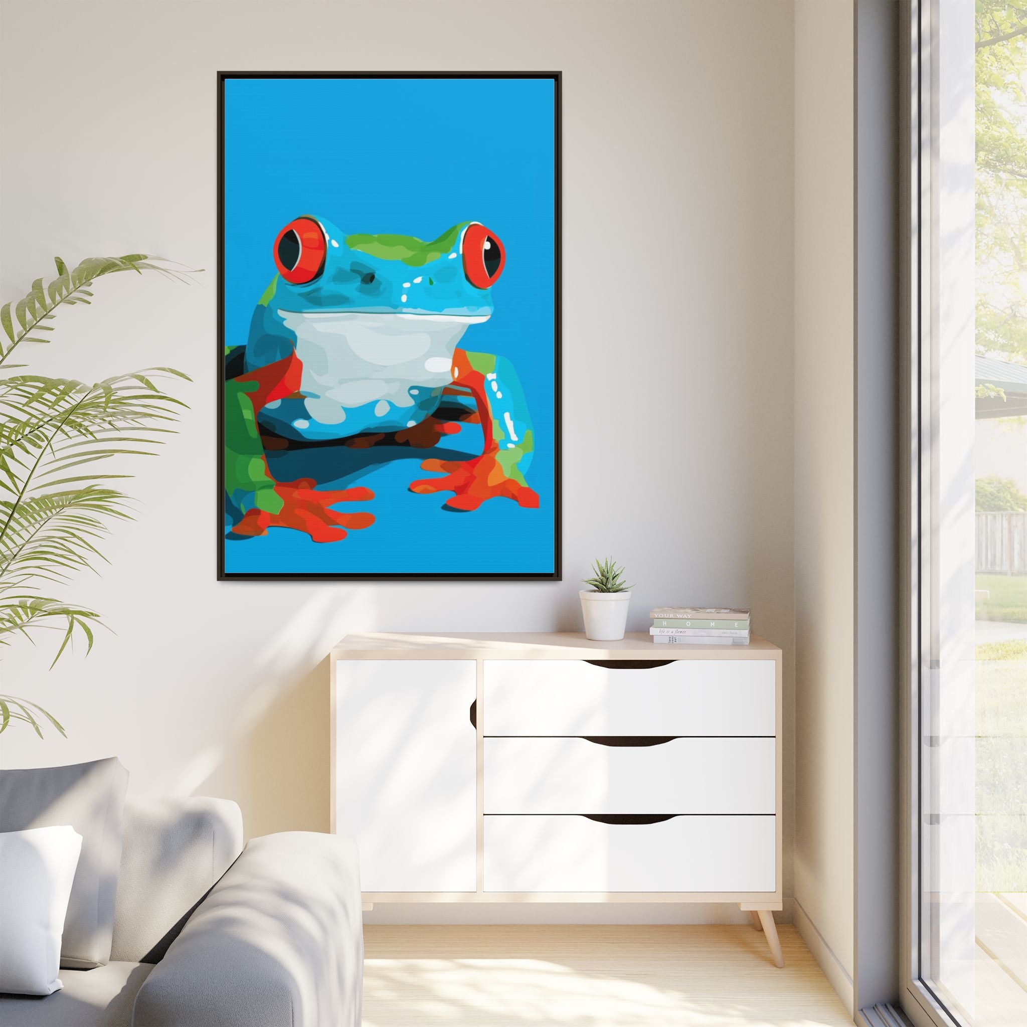 Amphibian Geometry: Red-Eyed Tree Frog Portrait, Pop Art Digital Illustration   |    Custom Orders Available