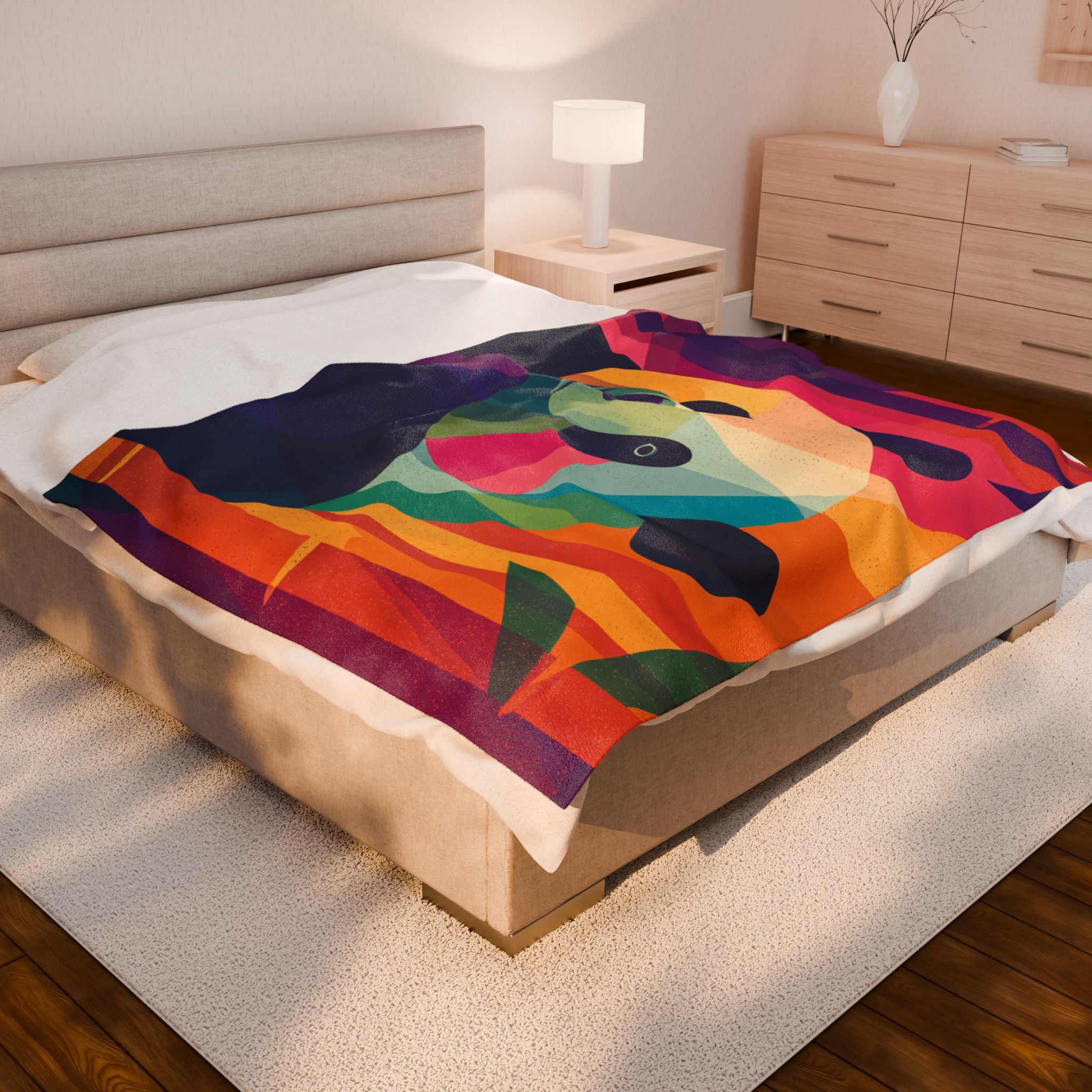 Chromatic Panda Blanket: Geometric Wildlife, Low-Poly Nature, Vibrant Color Palette   |  Personalized & Custom Orders Available