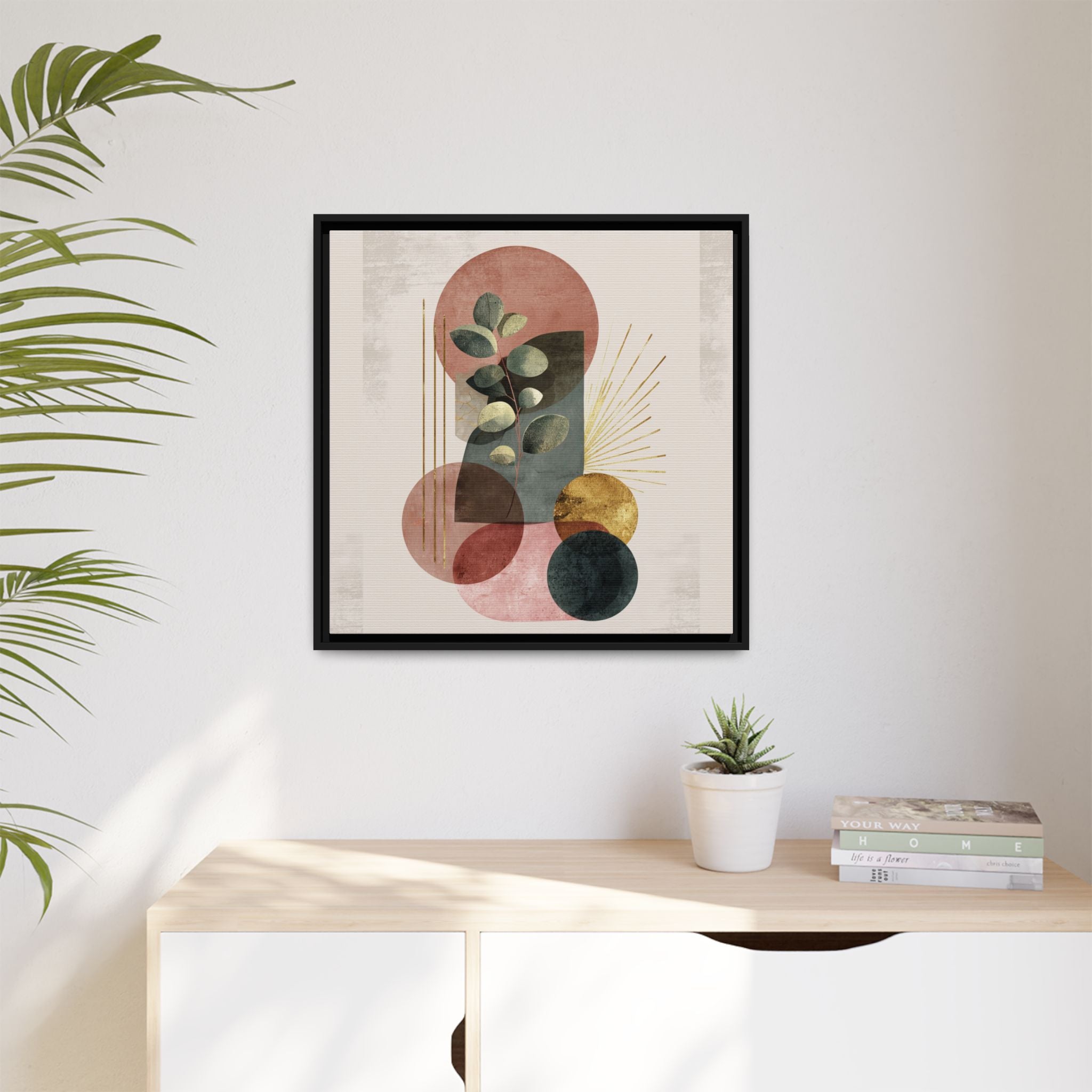 Botanical Geometric Symphony: Eucalyptus Harmony, Metallic Intersections, Modern Earth Tones   |   Custom Orders Accepted