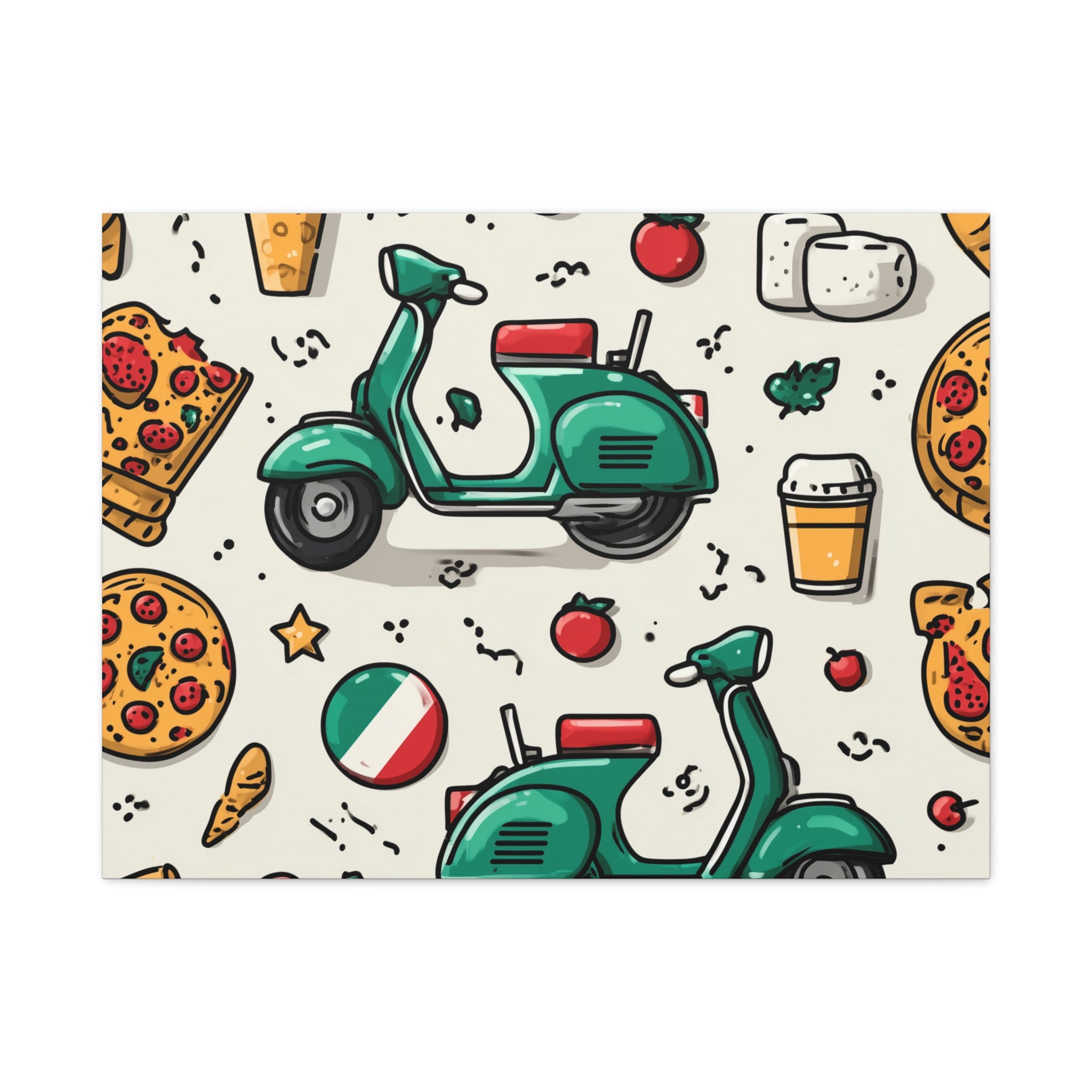 Vibrant Travel Nostalgia Canvas Art, Scooter Decor, Foodie Wall Art, Fun Home Decor, Gift for Adventurers, Kitchen Wall Hanging