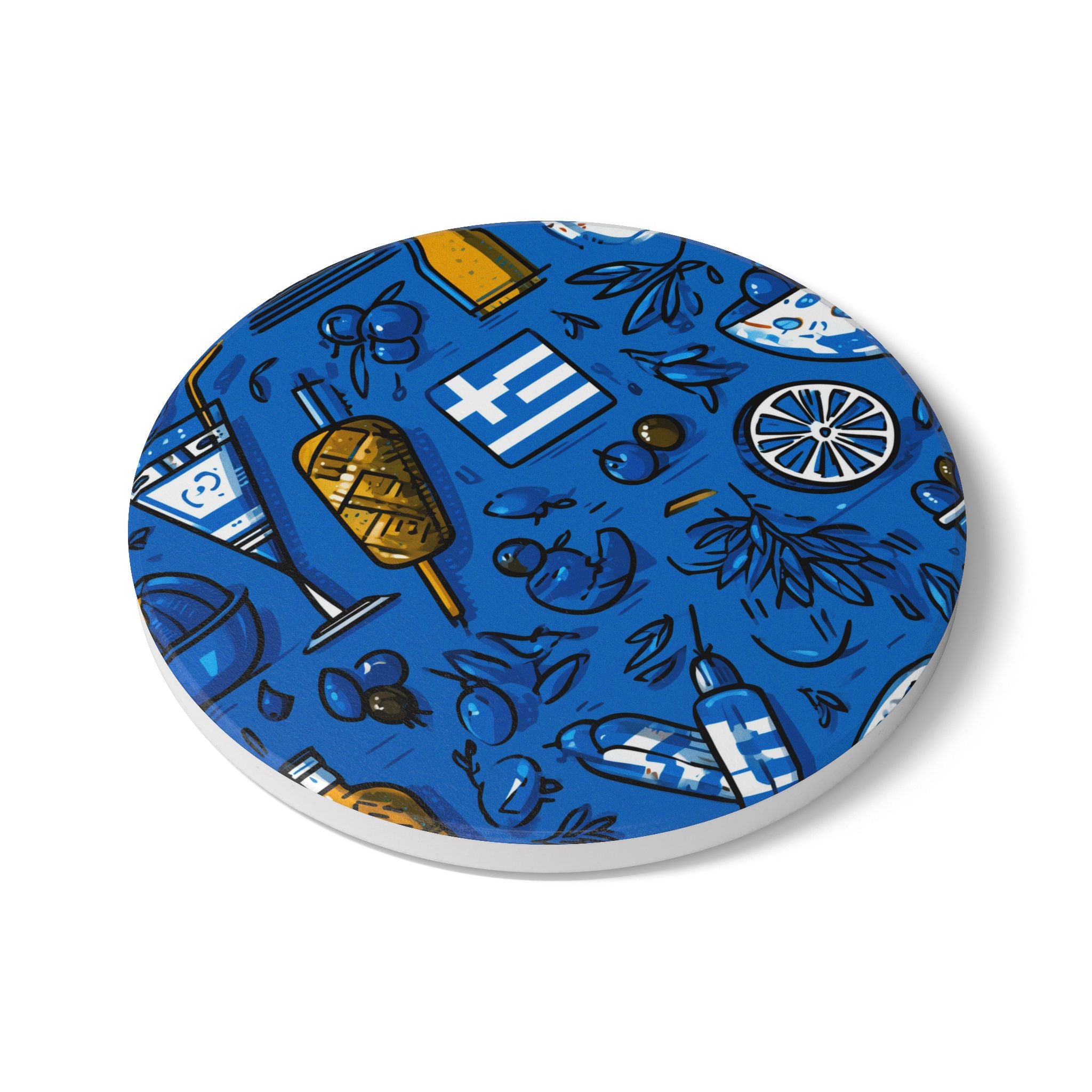 Vibrant Greek-Themed Ceramic Coaster Set | Fun Drink Coasters, Housewarming Gift, Bar Decor, Kitchen Accessory, Festival Party Idea