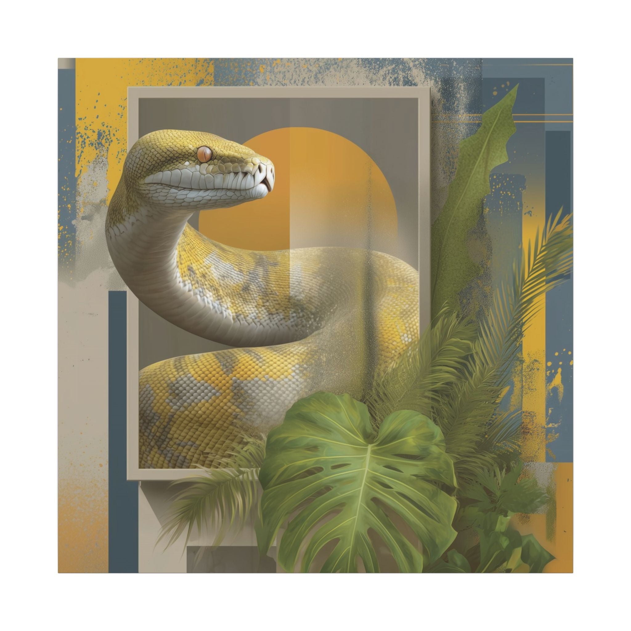 Serpent's Geometric Symphony: Tropical Python Illustration, Modern Graphic Design   |    Custom Orders Available