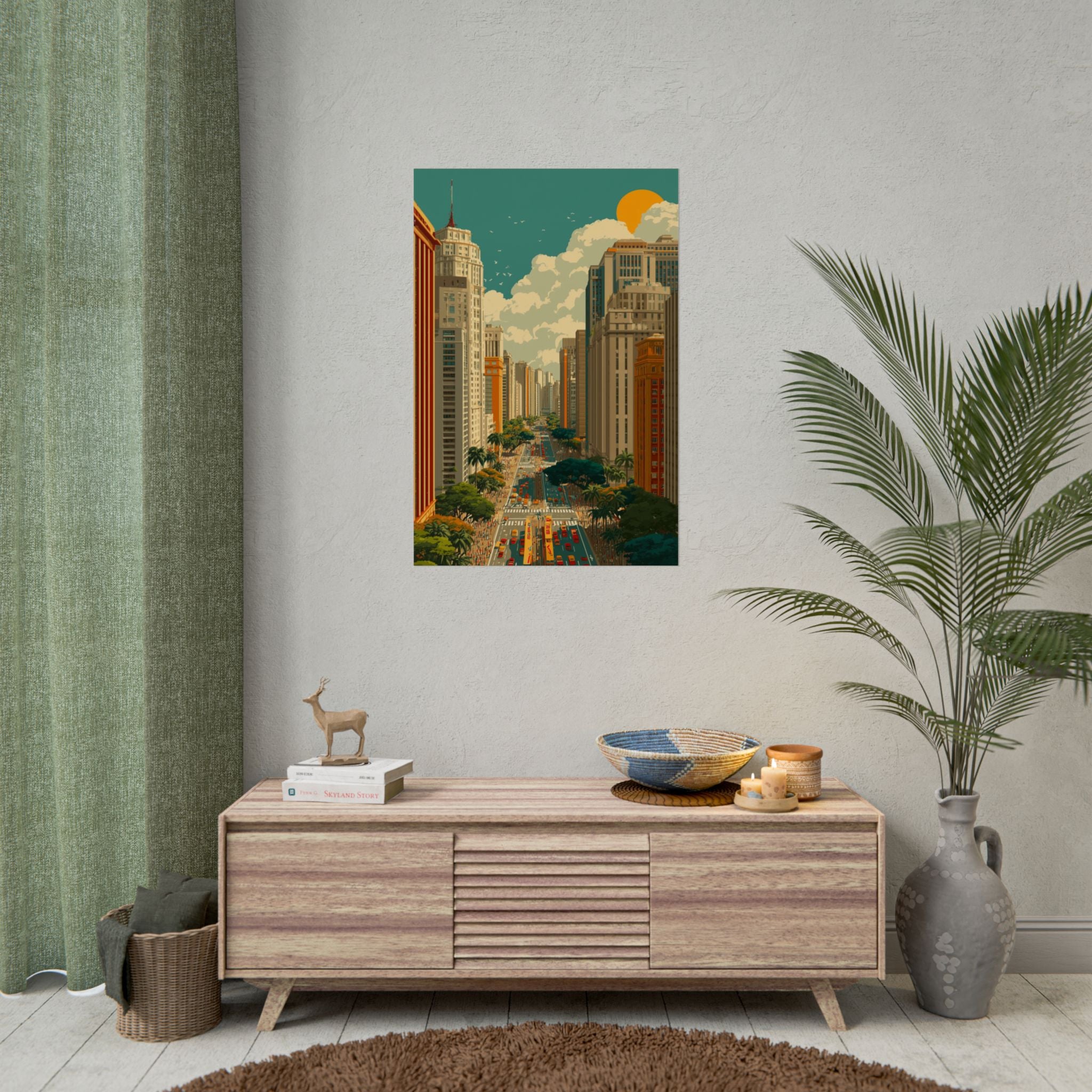 Urban Vibrancy: Retro Sao Paulo Skyline, Mid-Century Modern Cityscape   |    Custom Orders Available