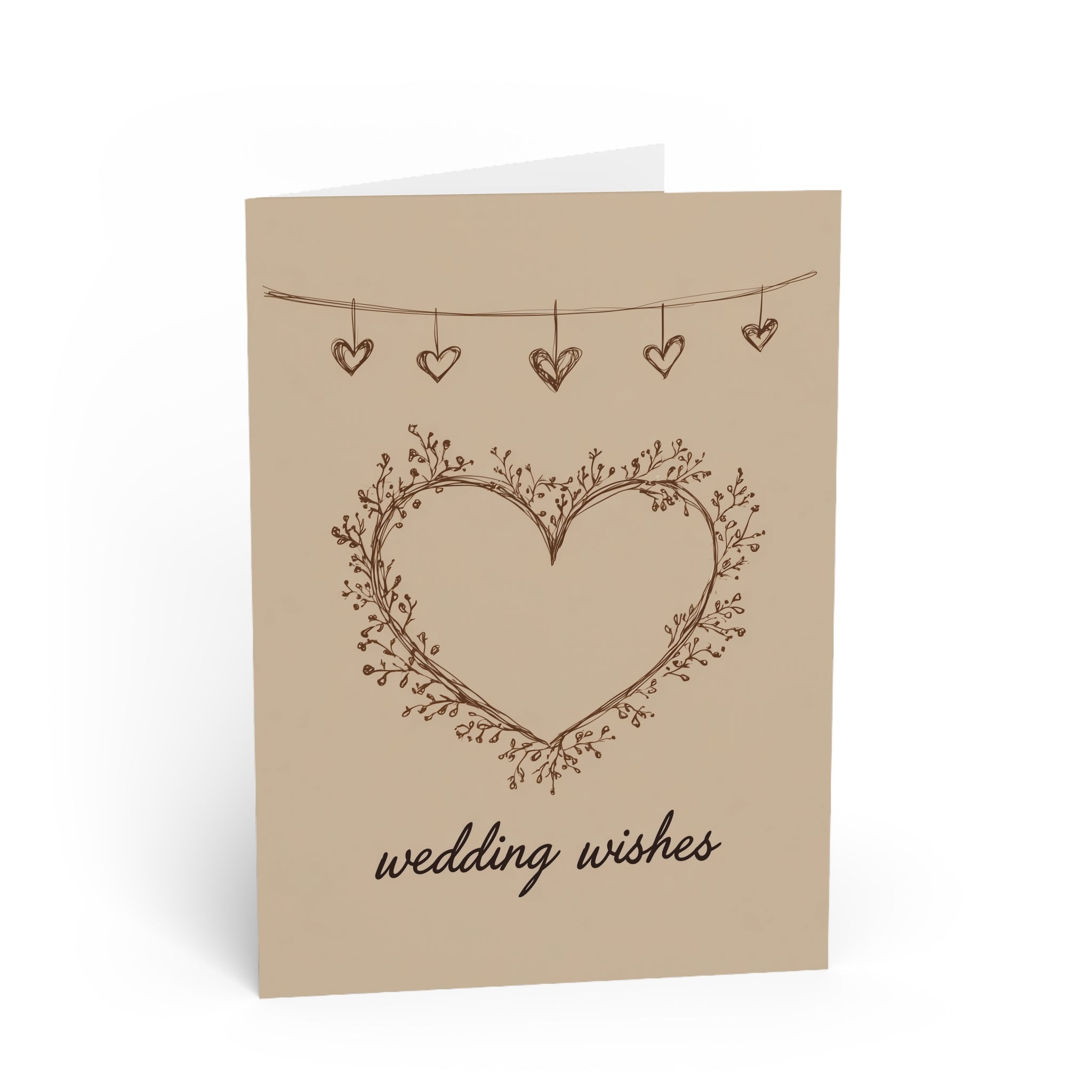 Wedding Wishes Greeting Card - Rustic Heart & Hanging Hearts Bridal Card