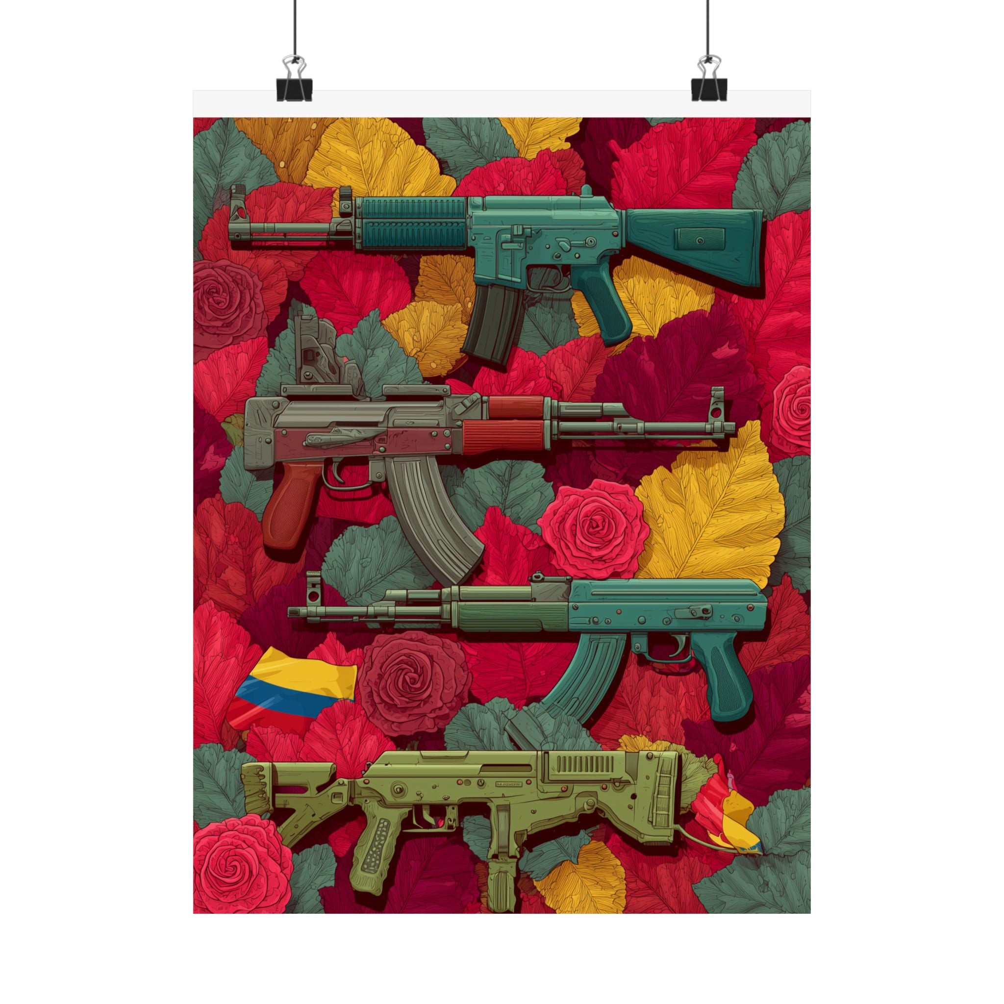 Vibrant Gun Art Vertical Poster, Unique Wall Decor, Military Theme Art, Home Office Decoration, Gift for Gun Enthusiasts