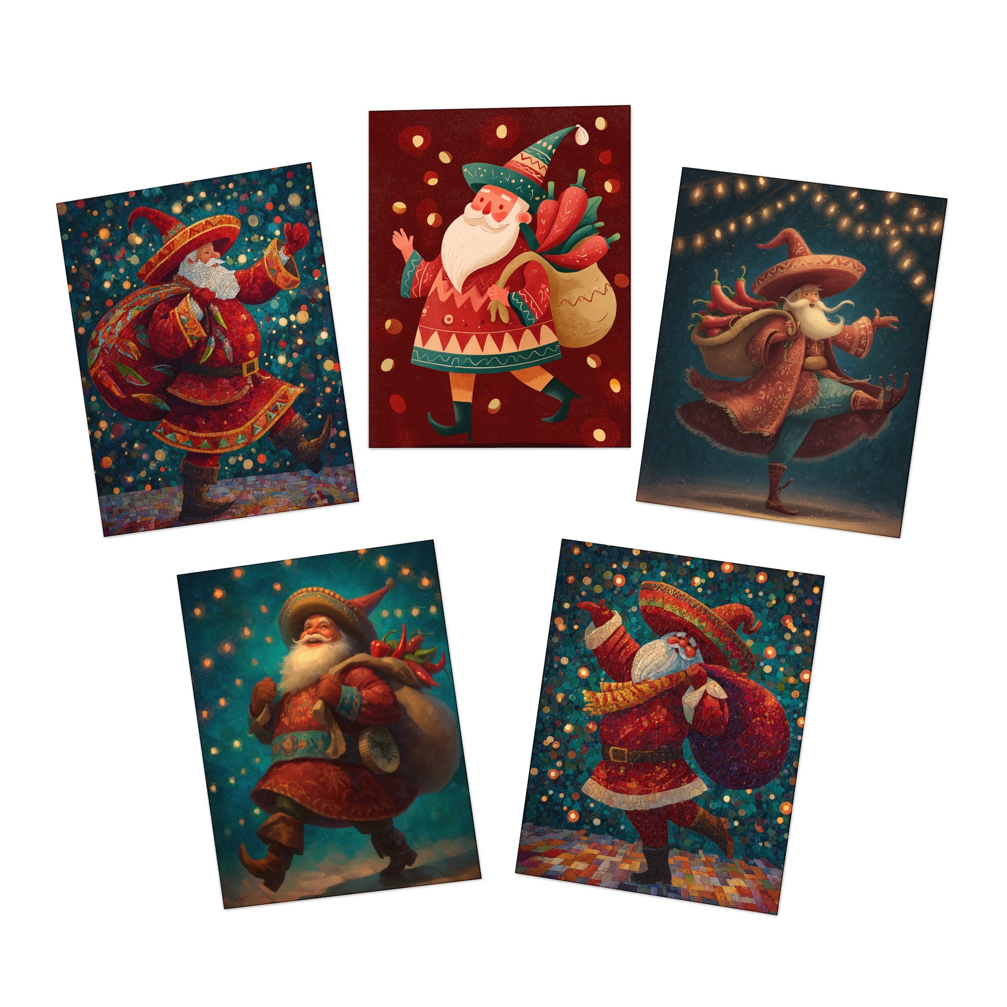 Christmas Mexican Spicy Santa Claus Greeting Cards, 5-Pack, Holiday Note Cards, Festive Xmas Stationery, Unique Seasonal Gift Ideas
