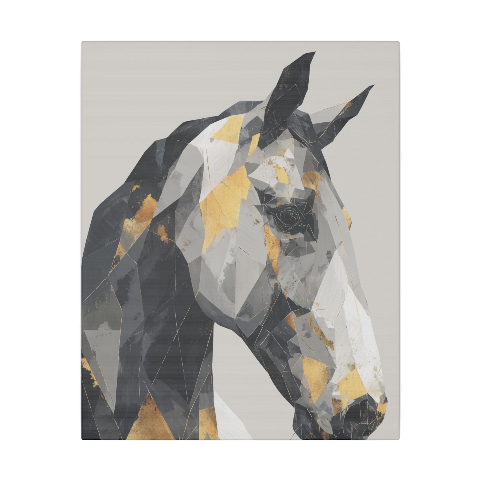 Fractal Equine: Geometric Horse Design, Cubist Digital Art, Black and Gold Abstract Portrait   |  Personalized & Custom Orders Available
