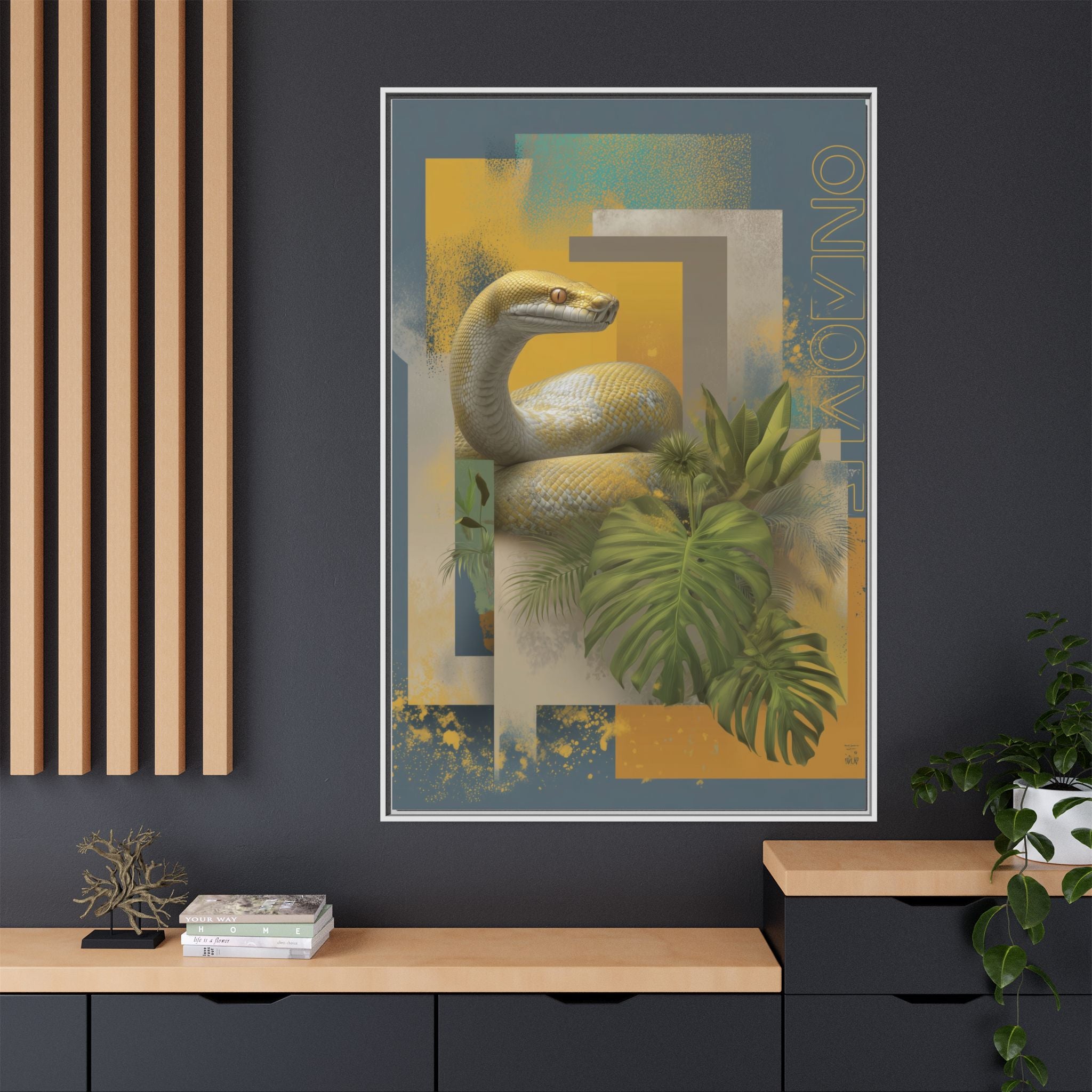 Serpent in Geometry: Tropical Albino Snake Portrait, Modern Botanical Illustration   |    Custom Orders Available