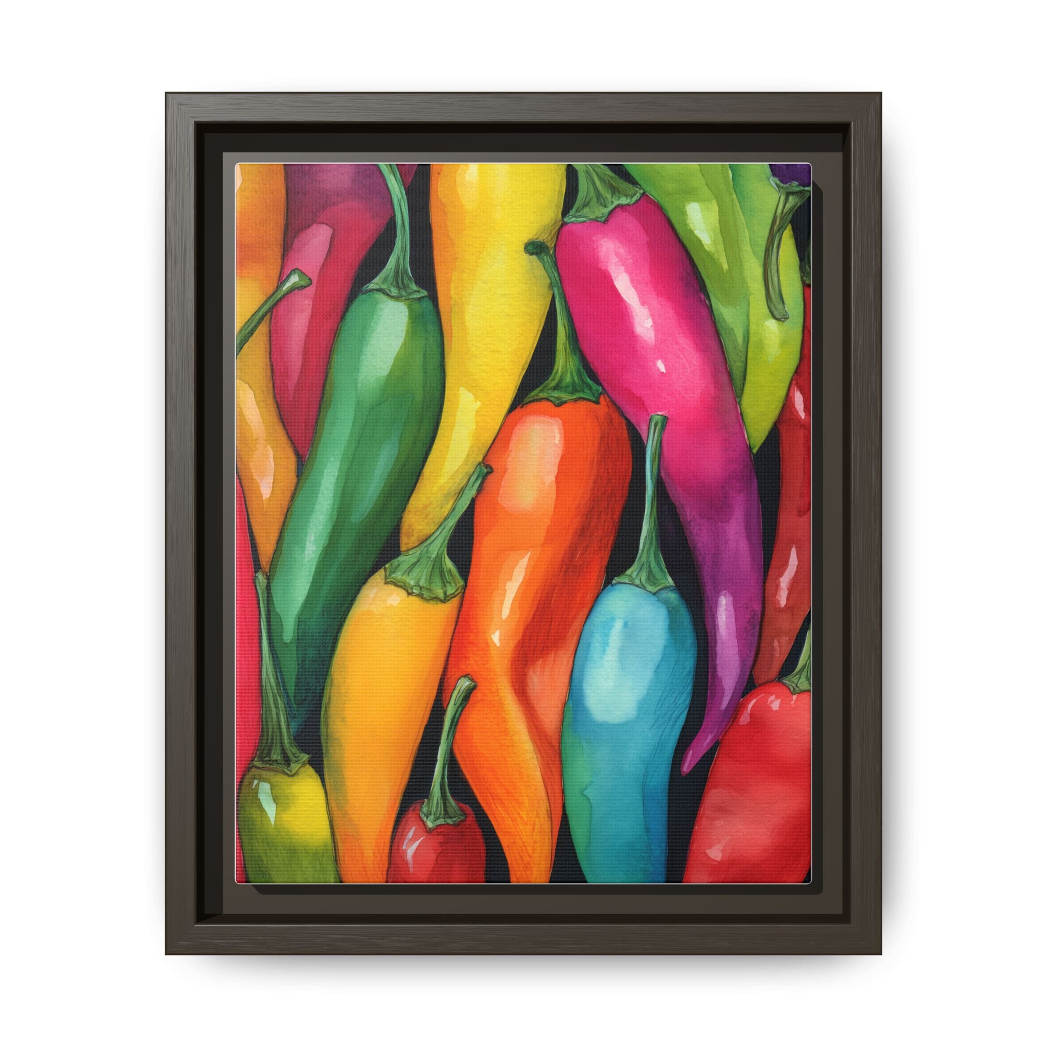 Colorful Chili Pepper Framed Canvas Print — Vibrant Kitchen Wall Art