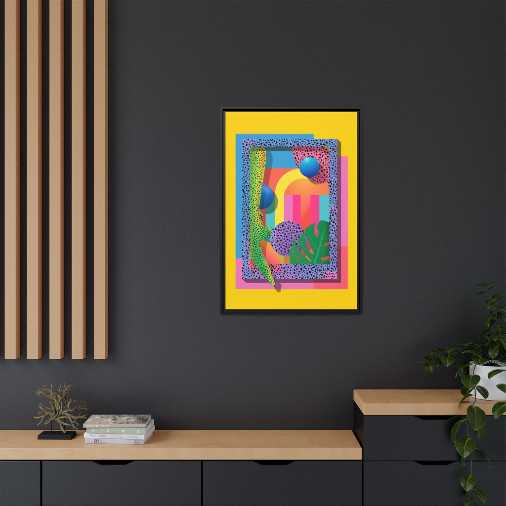 Geometric Rhythms: Abstract Layers of Color, Dimensional Shapes and Tropical Elements, Vibrant Modern Art Composition   |   Custom Orders