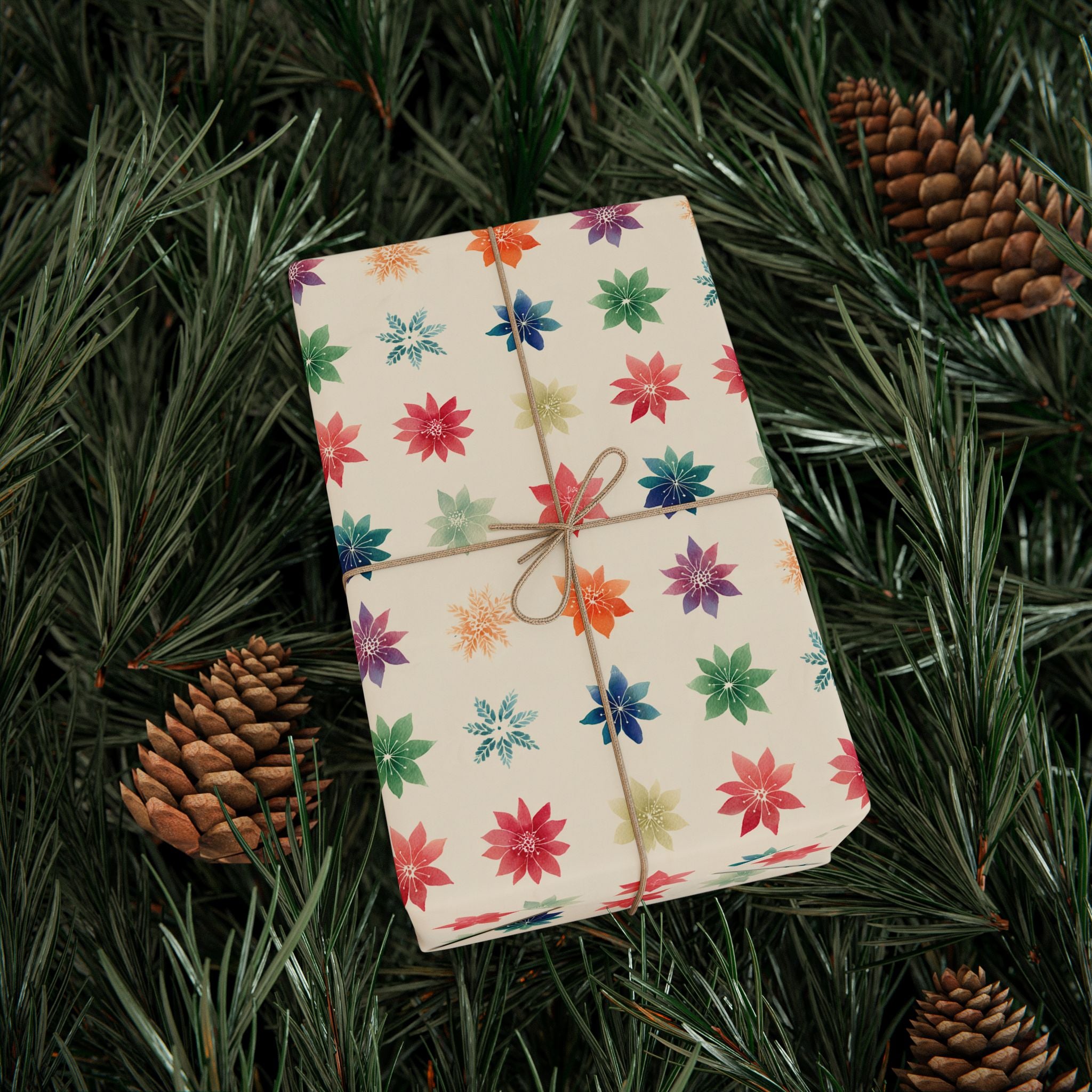 Wrapping Paper Roll — Colorful Watercolor Poinsettia Gift Wrap