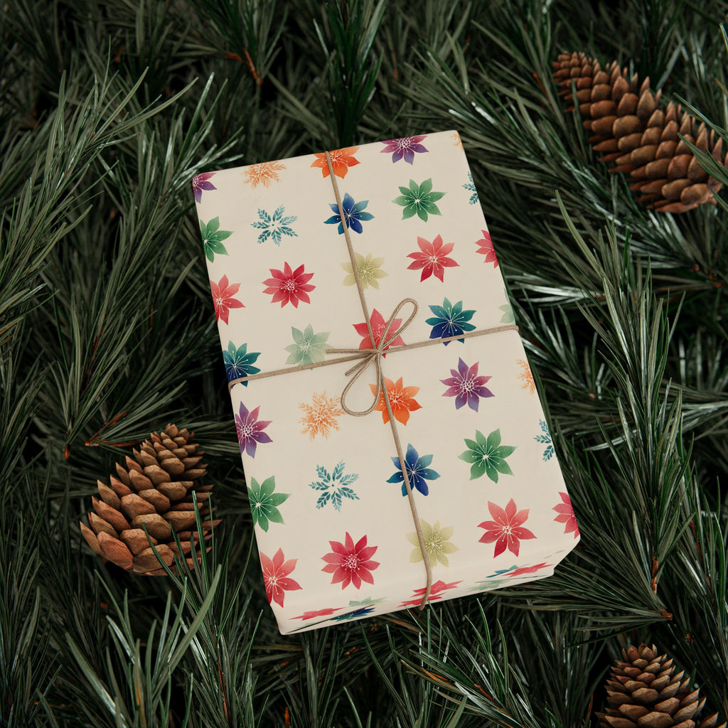 Wrapping Paper Roll — Colorful Watercolor Poinsettia Gift Wrap