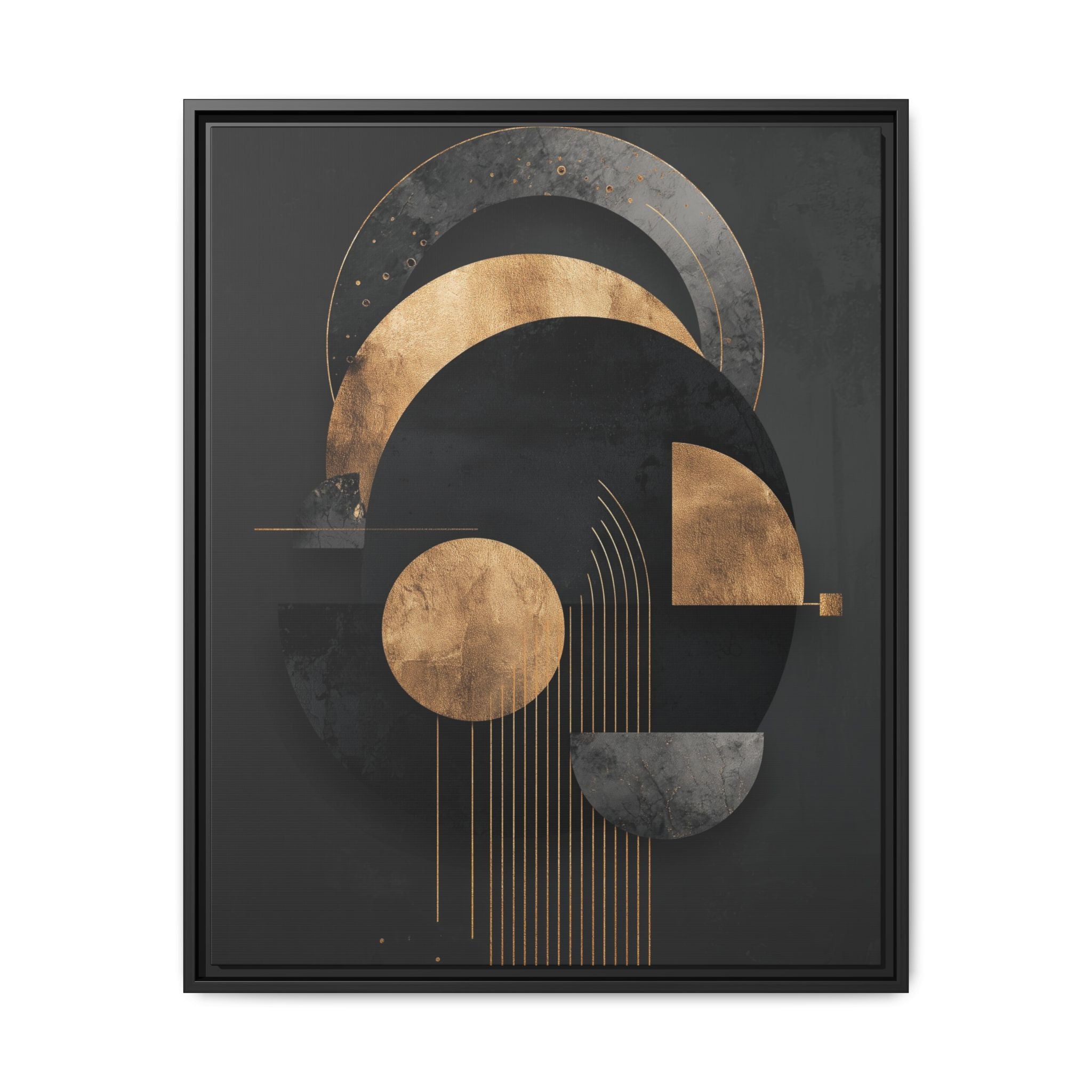 Geometric Resonance: Abstract Gold and Black Design, Minimalist Architectural Art, Modern Metallic Composition   |   Custom Orders Accepted