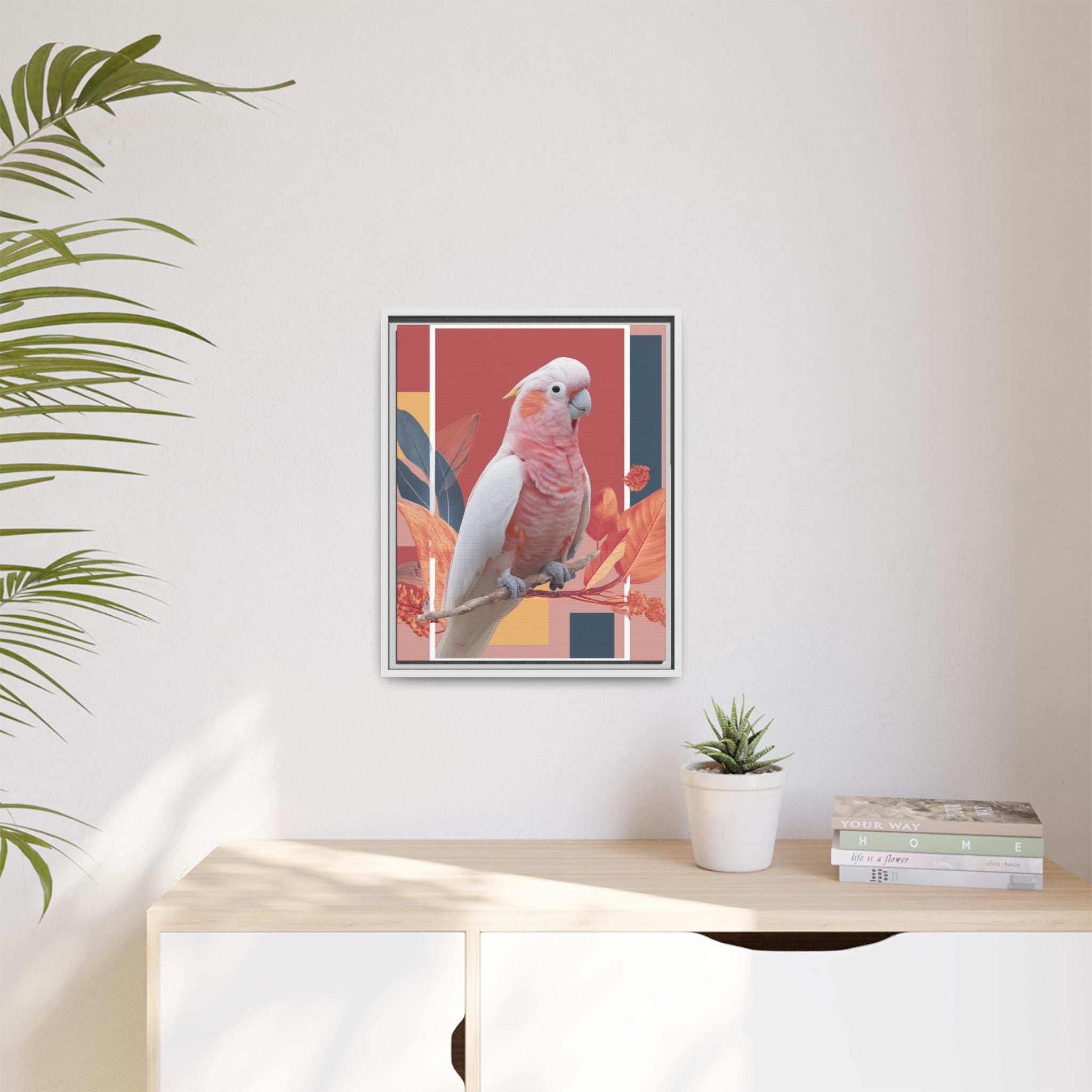Framed Print: Cockatoo in Contemporary Geometric Style, Modern Avian Art Collection   |  Personalized & Custom Orders Available