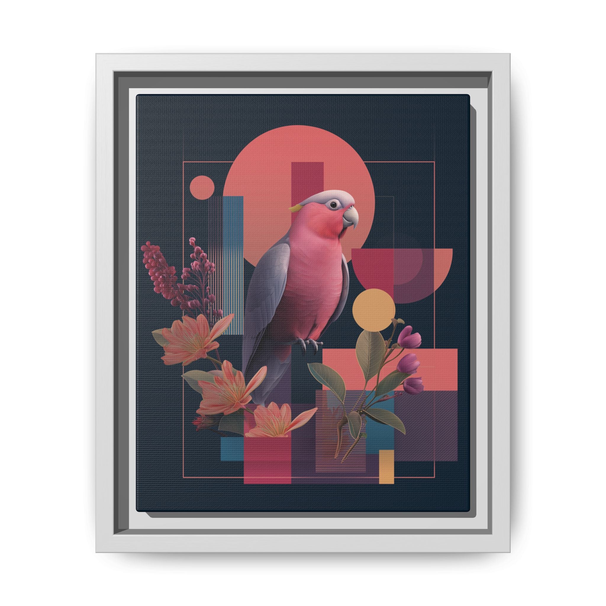 Galah Geometric Framed Print : Stylized Digital Cockatoo Portrait, Contemporary Abstract Botanical    |   Custom Orders Accepted