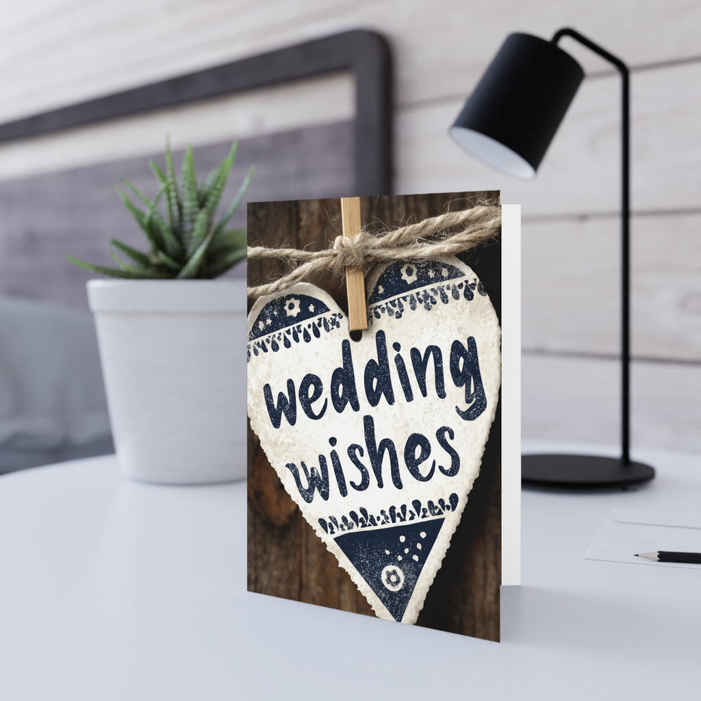Wedding Wishes Greeting Card — Rustic Heart Wedding Card for Newlyweds