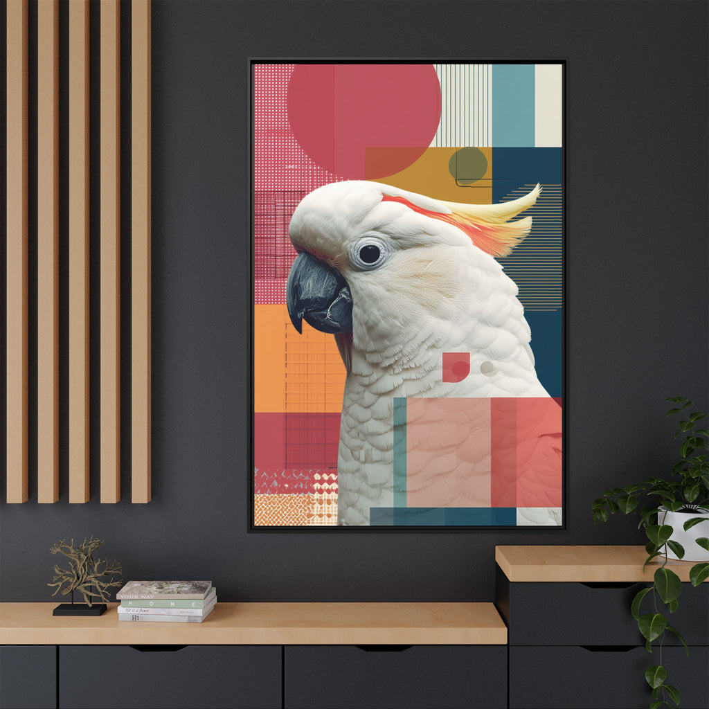 Framed Print, Cockatoo Abstract Geometric Wall Art, Matte Canvas, Colorful Bird Poster, Modern Home Decor, Tropical Animal Painting, Unique