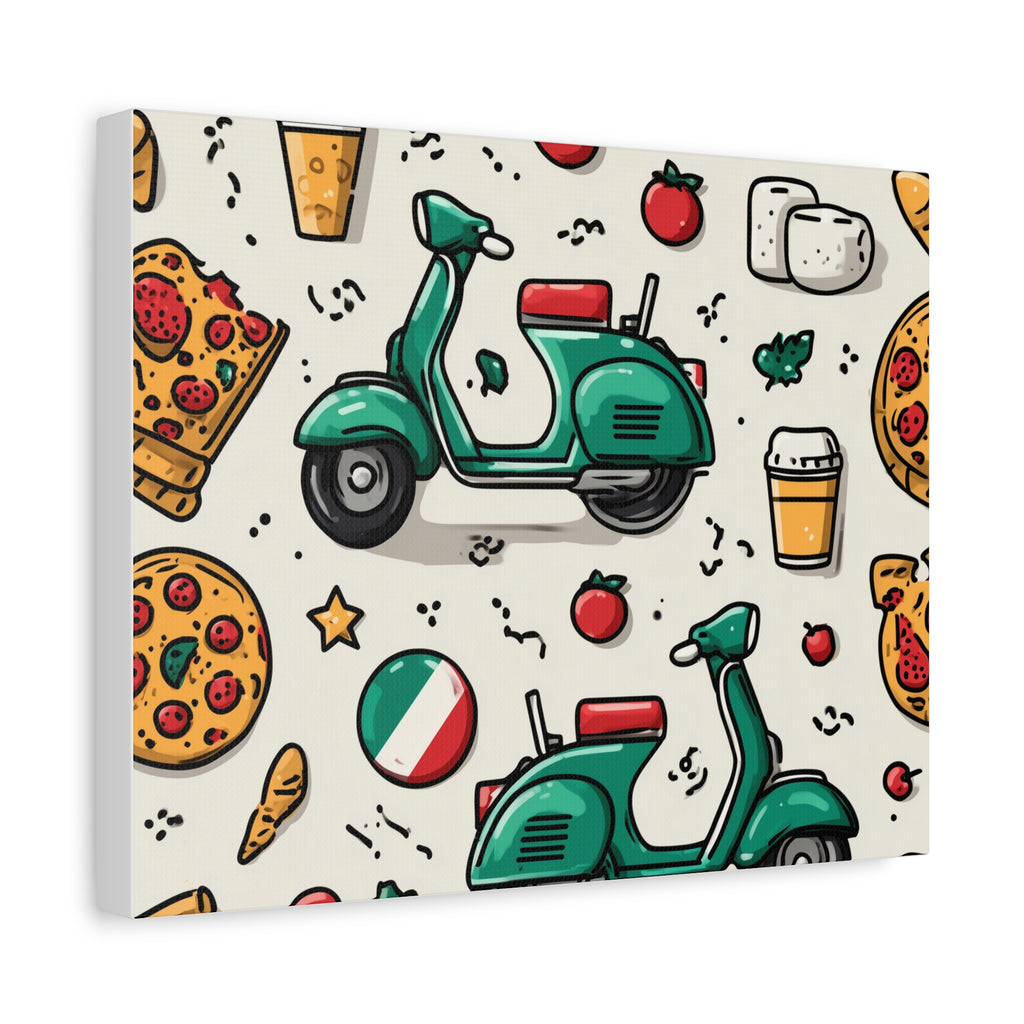 Vibrant Travel Nostalgia Canvas Art, Scooter Decor, Foodie Wall Art, Fun Home Decor, Gift for Adventurers, Kitchen Wall Hanging