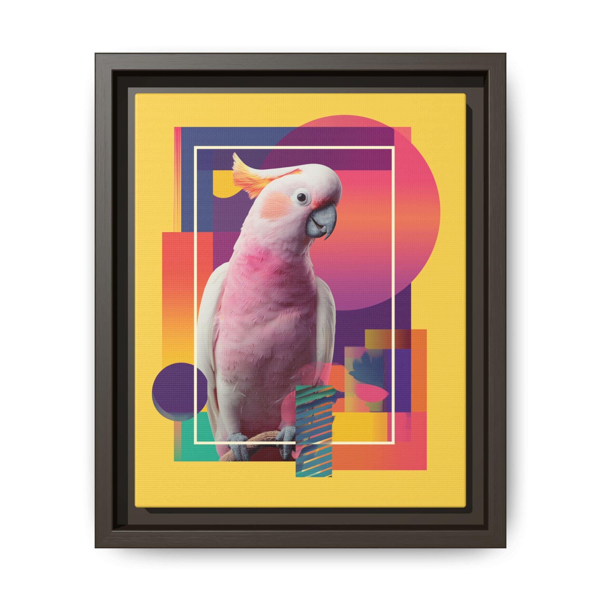 Framed Print, Cockatoo Abstract Geometric Wall Art, Matte Canvas, Colorful Bird Poster, Modern Home Decor, Tropical Animal Painting, Unique