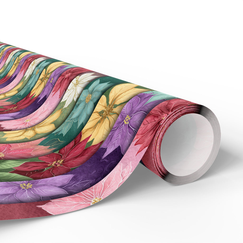 Floral Poinsettia Wrapping Paper — Festive Multicolor Holiday Gift Wrap Roll