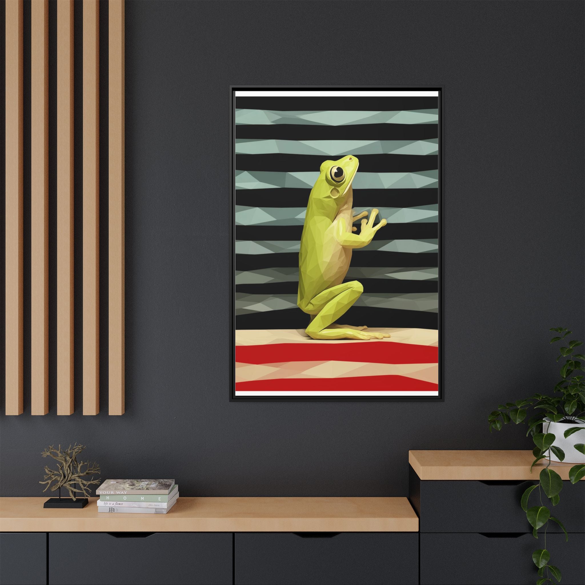 Geometric Frog Stance: Low-Poly Digital Art, Vibrant Amphibian Portrait   |  Personalized & Custom Orders Available