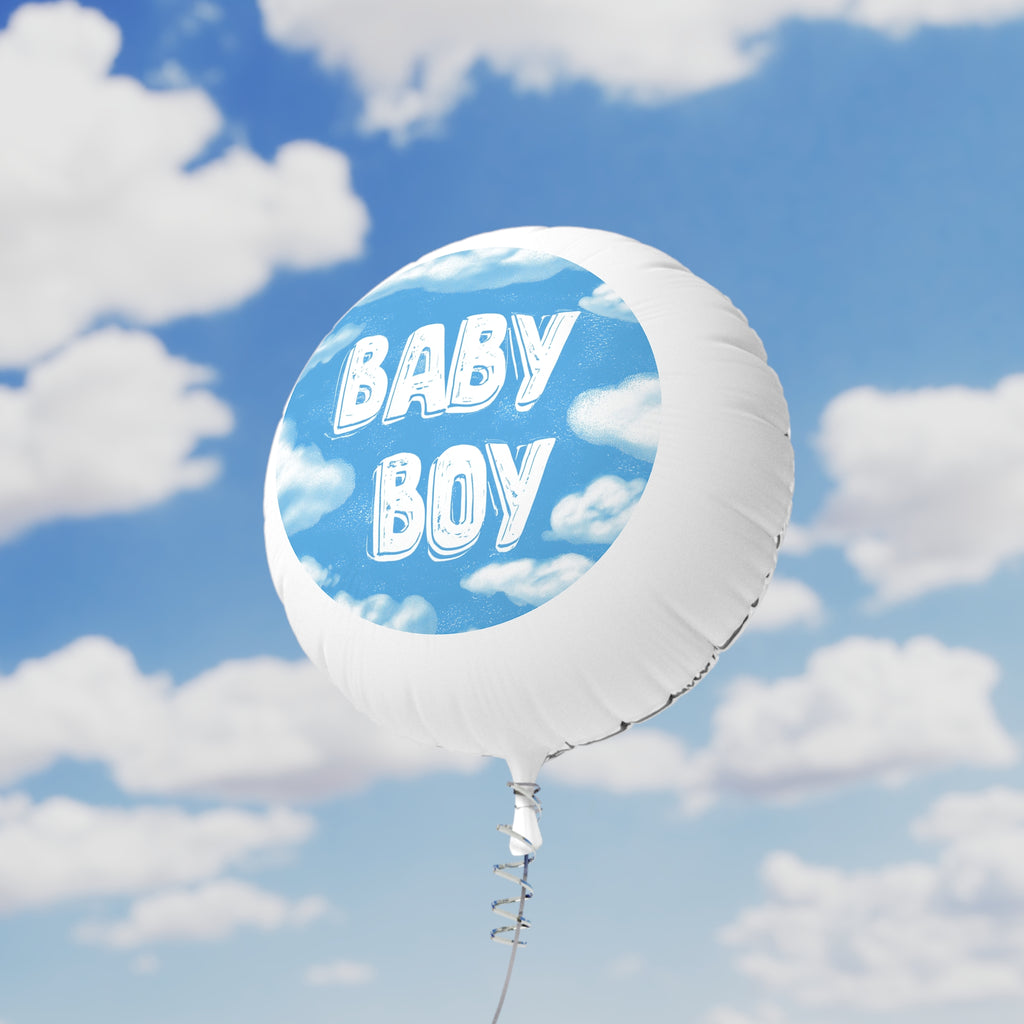 Baby Boy Mylar Helium Balloon — Blue Clouds Gender Reveal or Newborn Celebration