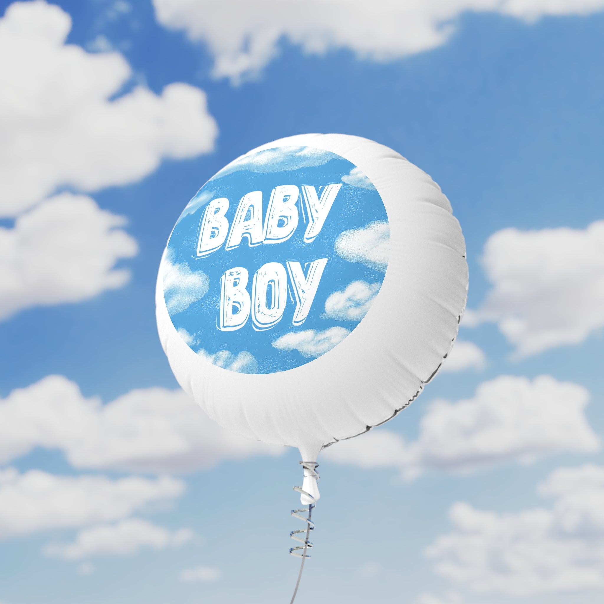 Baby Boy Mylar Helium Balloon — Blue Clouds Gender Reveal or Newborn Celebration