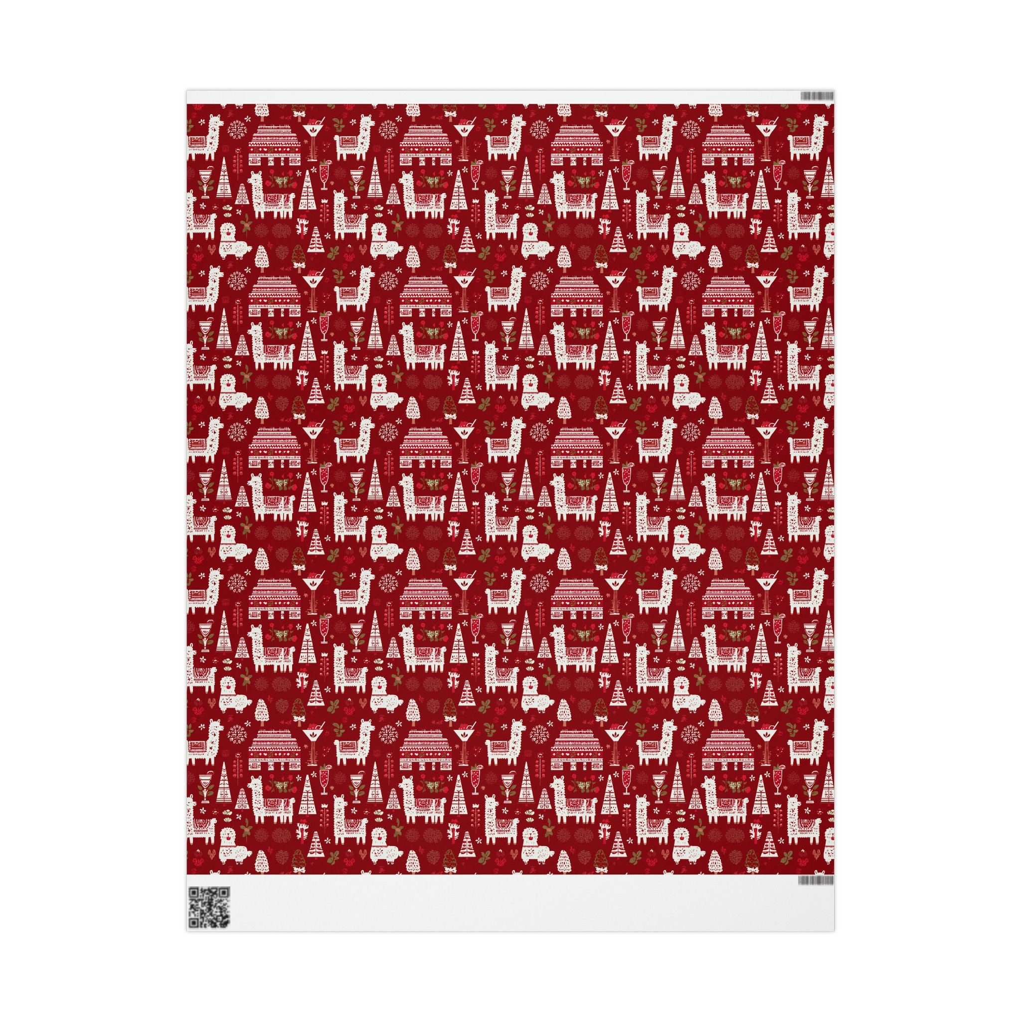 Christmas Wrapping Paper Roll — Red Nordic Reindeer & Tree Holiday Print
