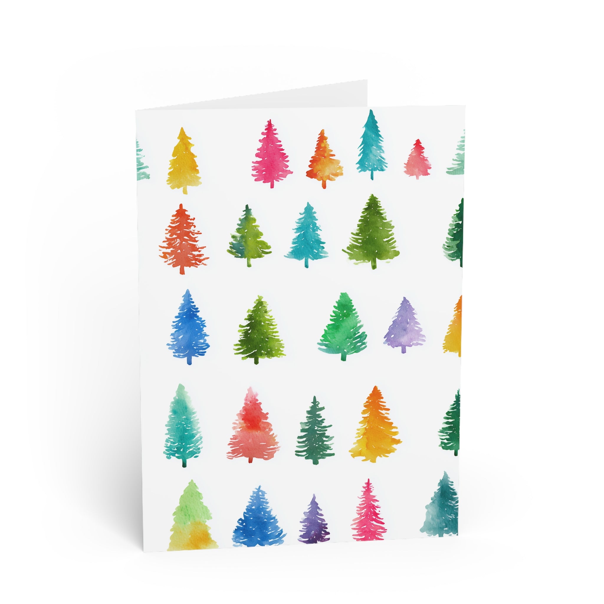 Watercolor Christmas Trees Greeting Card — Colorful Holiday Card