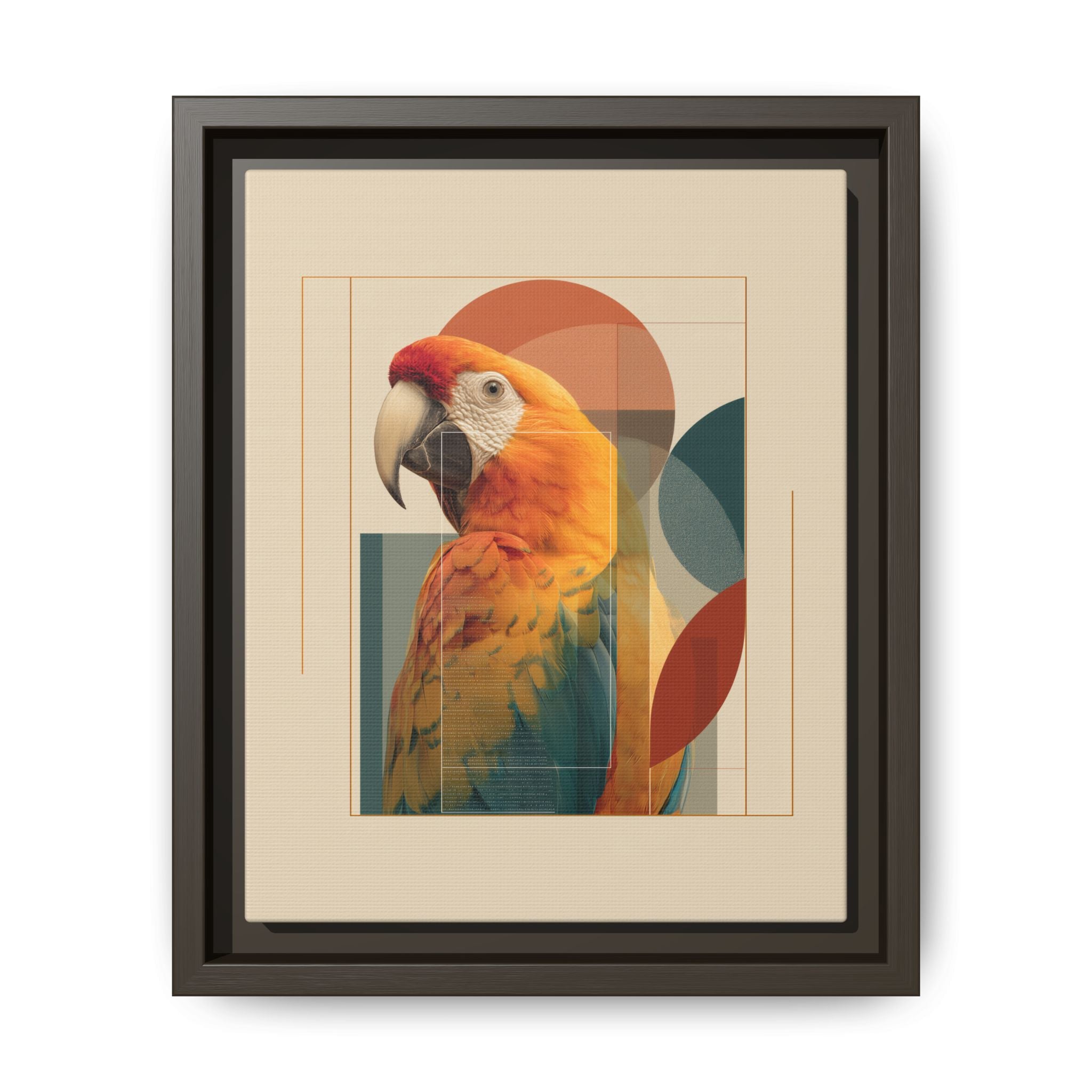 Scarlet Symphony: Macaw in Geometric Abstraction, Modern Graphic Design Artwork   |    Custom Orders Available