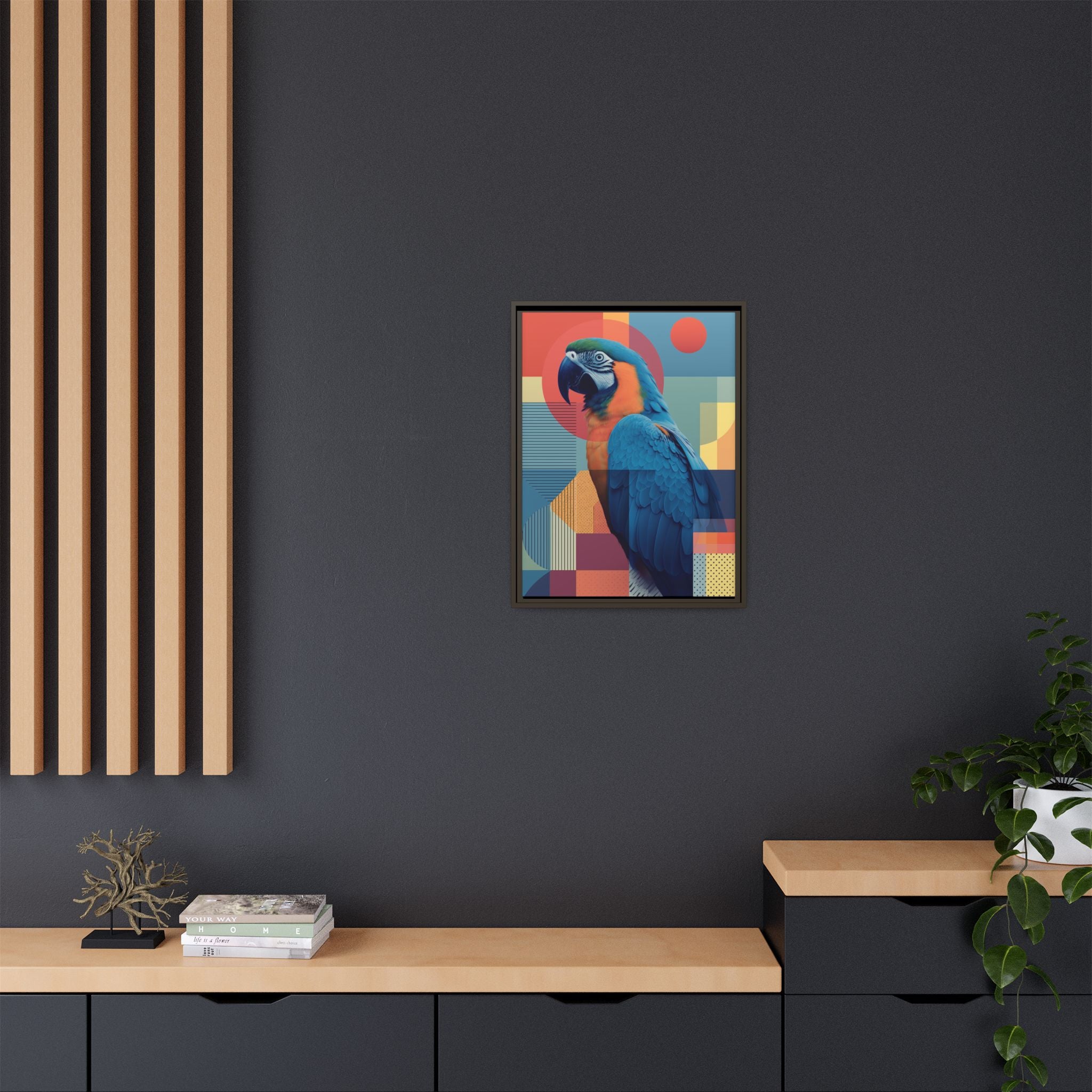 Geometric Macaw: Prismatic Wildlife Fusion, Modern Abstract Composition   |    Custom Orders Available