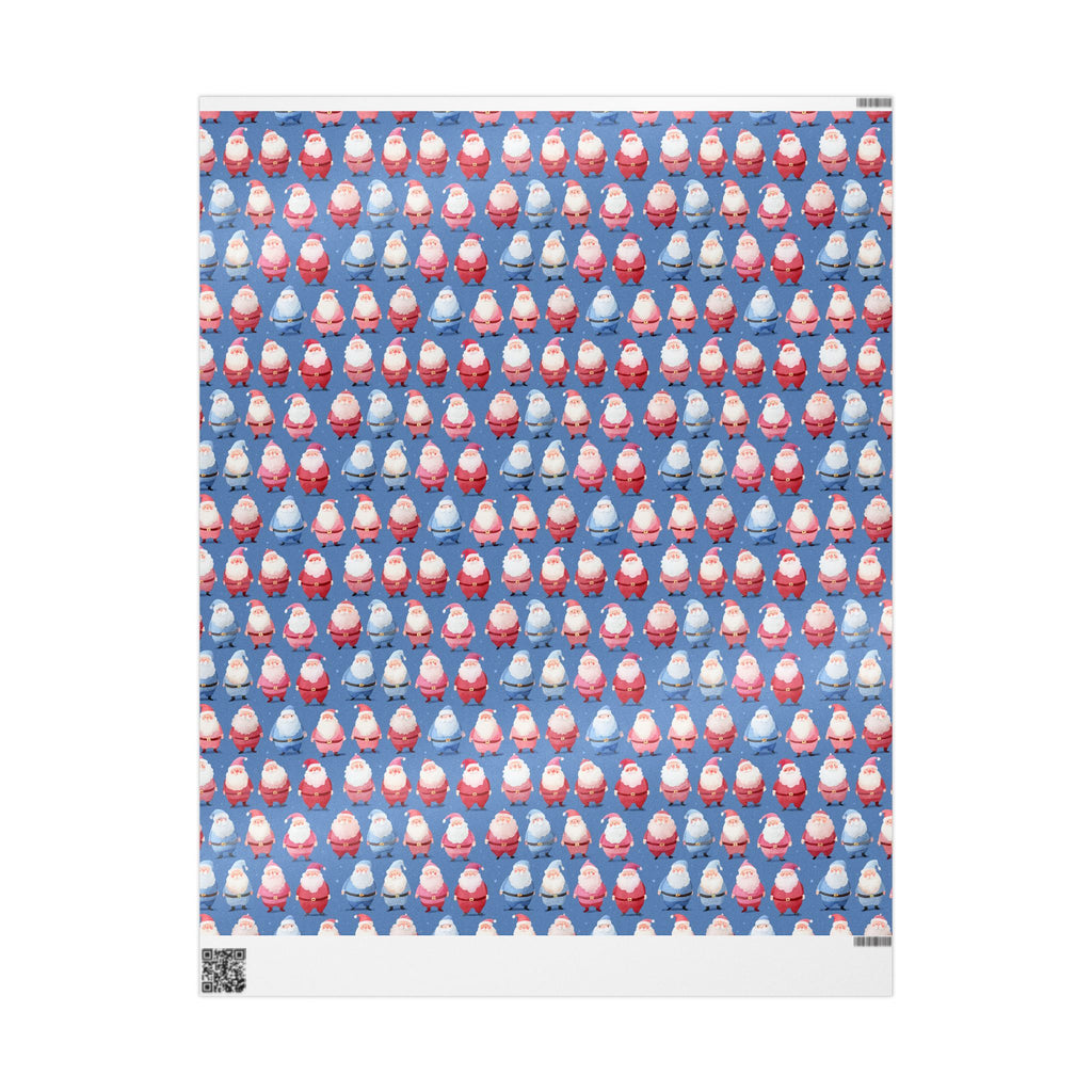 Santa Pattern Wrapping Paper Roll — Festive Blue Christmas Gift Wrap