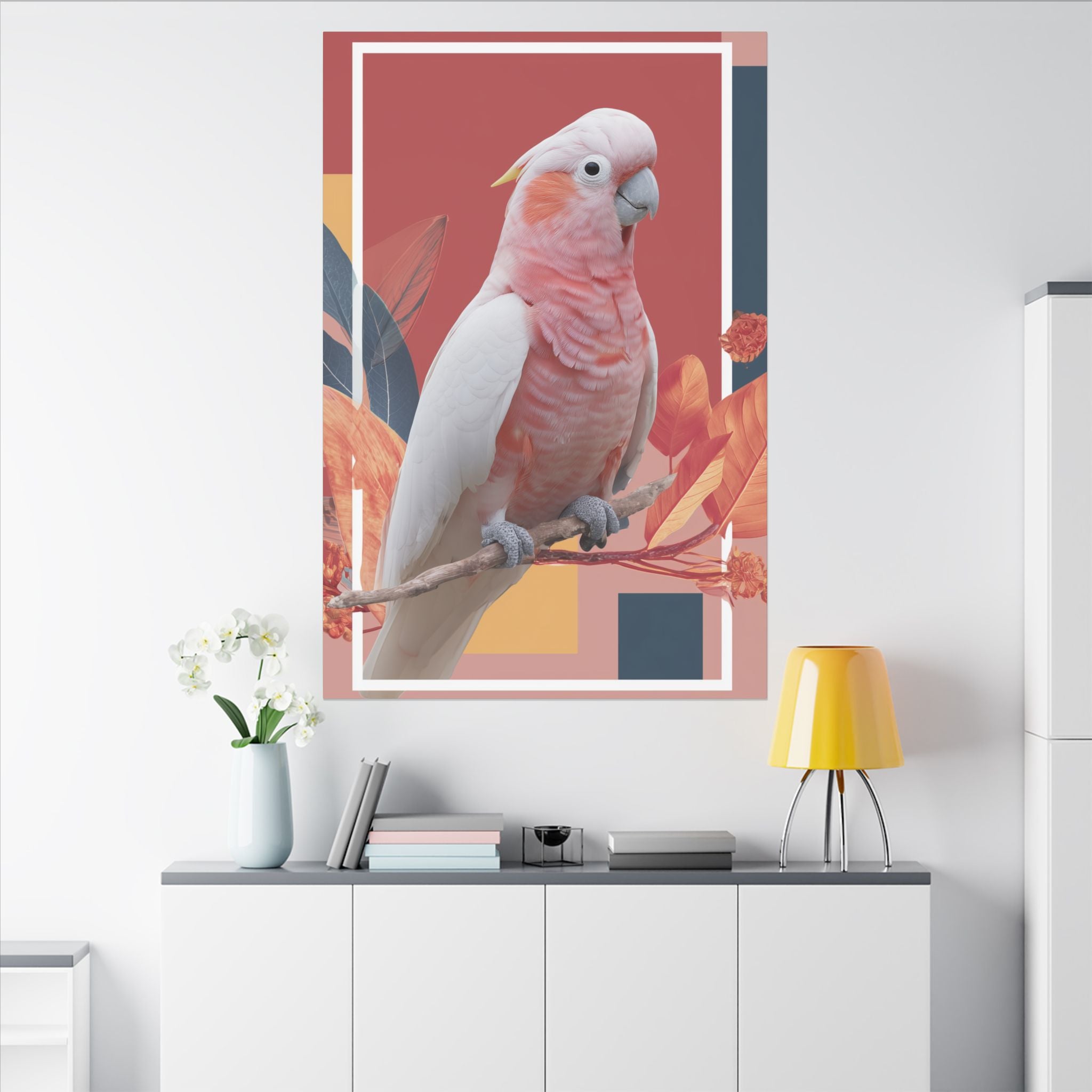 Pink Cockatoo in Geometric Harmony: Australian Wildlife Art, Modern Graphic Design   |    Custom Orders Available