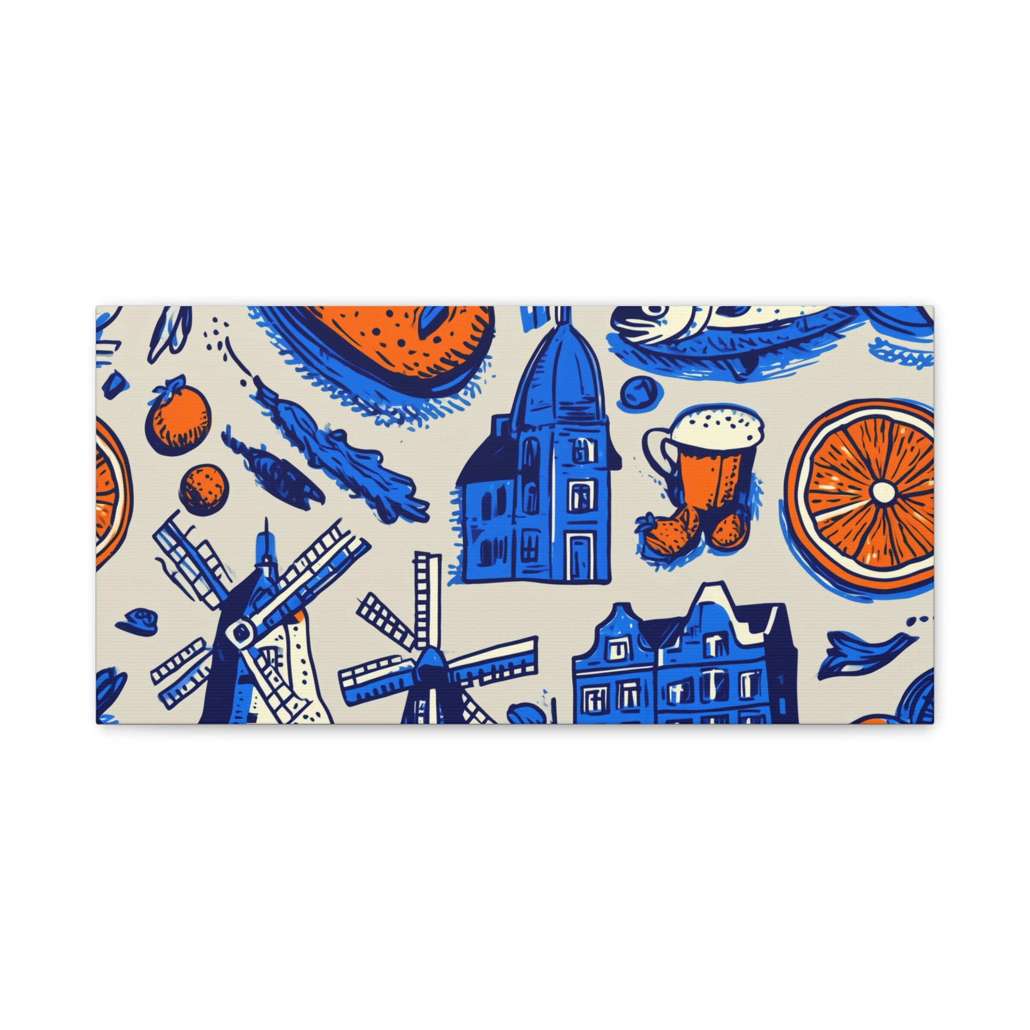 Dutch-Themed Matte Canvas Art Print, Wall Decor, Home Decor, Art Plaque, Gift for Food Lovers, Colorful Windmill Artwork