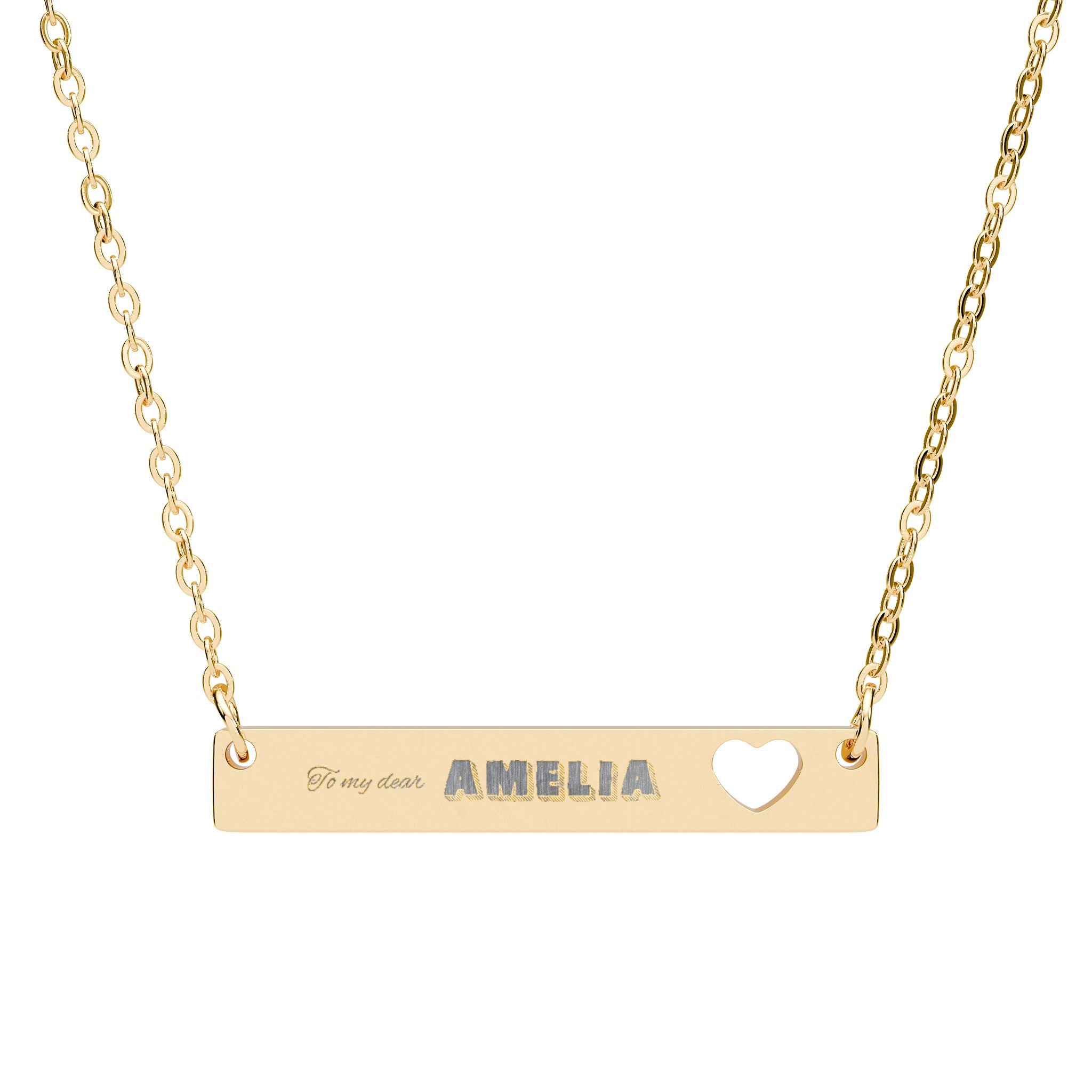 Personalized Cutout Heart Bar Necklace (Engraving)