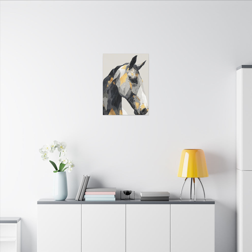 Fractal Equine: Geometric Horse Design, Cubist Digital Art, Black and Gold Abstract Portrait   |  Personalized & Custom Orders Available