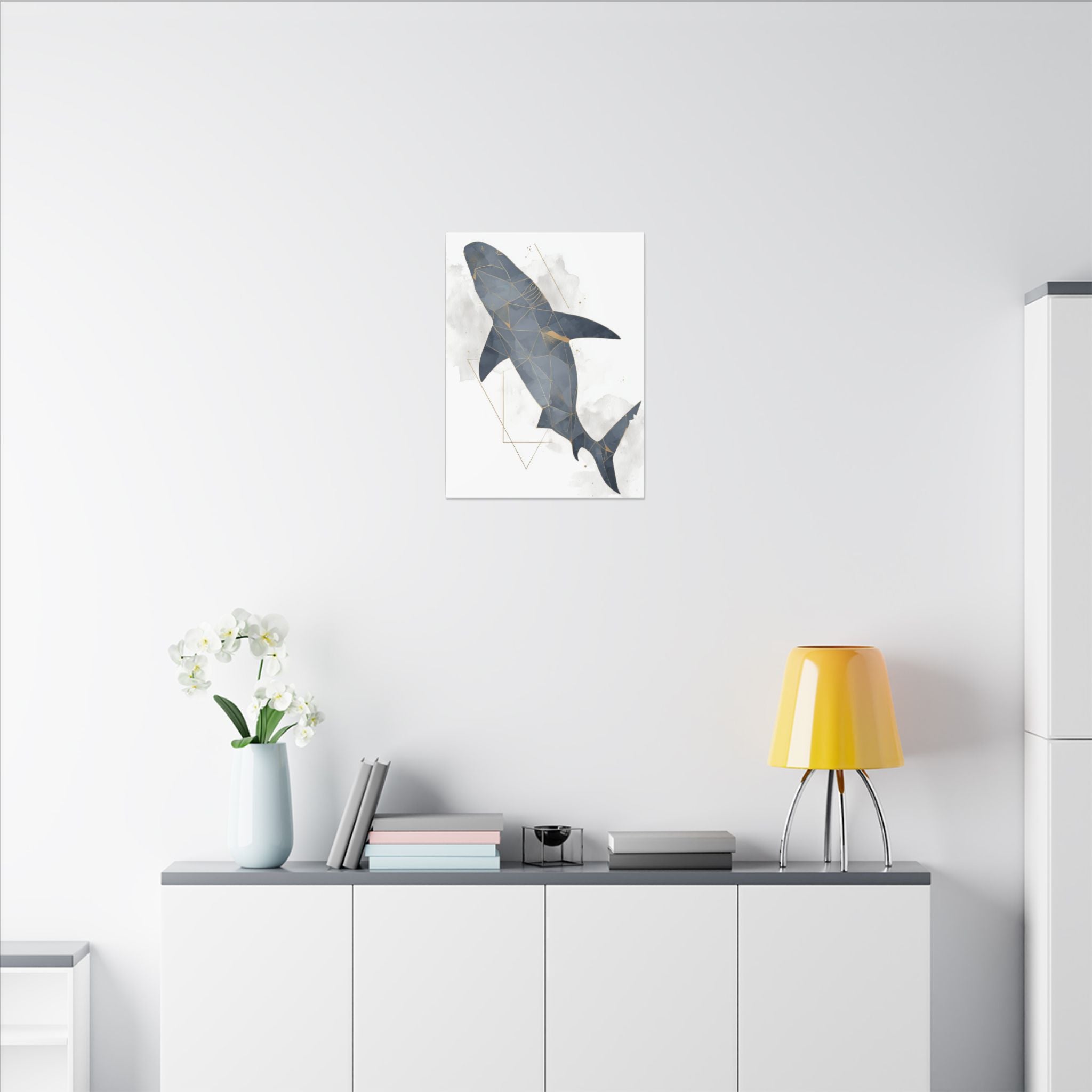 Apex Predator: Geometric Marine Portrait, Triangular Mosaic Design, Blue-Gray Shark Art   |  Personalized & Custom Orders Available