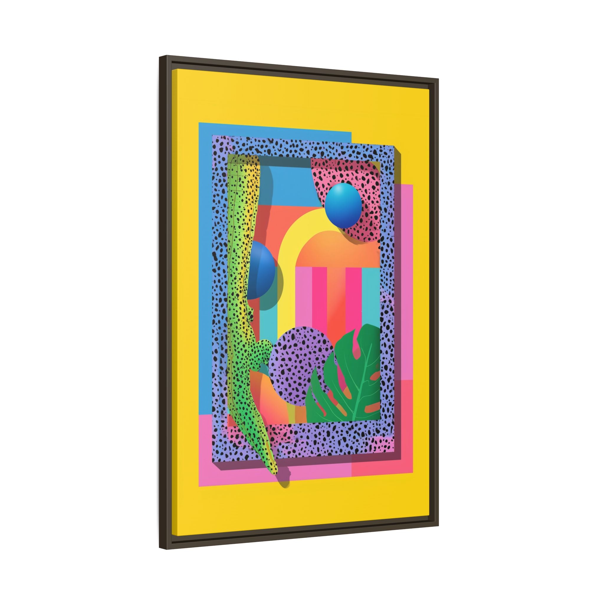 Geometric Rhythms: Abstract Layers of Color, Dimensional Shapes and Tropical Elements, Vibrant Modern Art Composition   |   Custom Orders