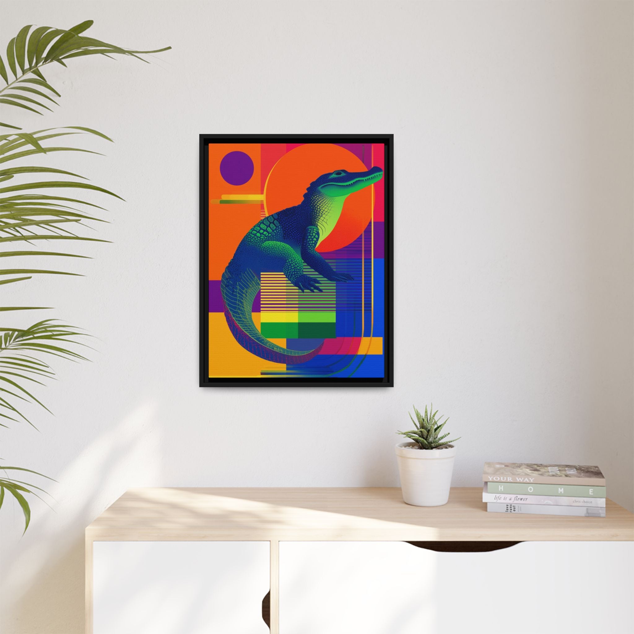Geometric Alligator Framed Print: Pop Art Reptile, Vibrant Gradient Composition   |  Personalized & Custom Orders Available